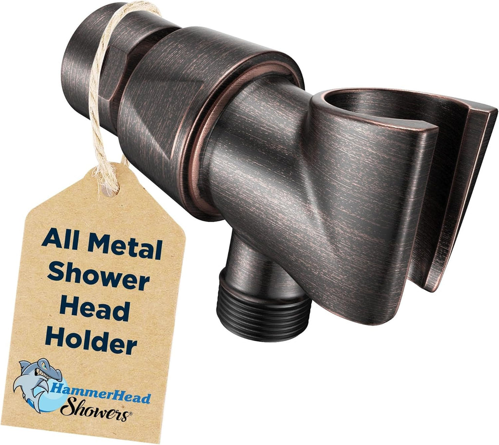 HammerHead Showers Solid Metal Handheld Showerhead Holder, Adjustable Wand Holder with Universal Wall Hook Bracket and Brass Pivot Ball, Oil Rubbed Bronze