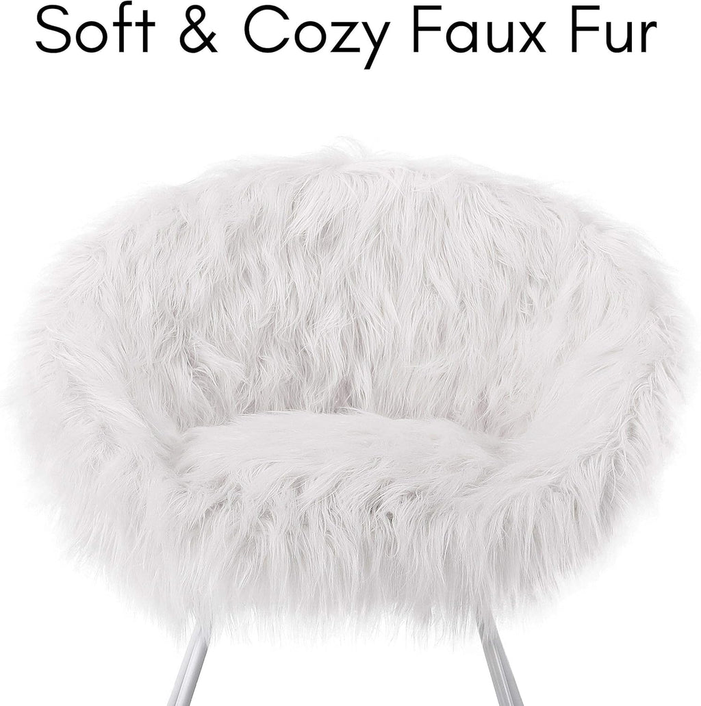 BIRDROCK HOME Papasan Chair with Silver Legs - Oversized Comfy Cushion for Indoor Lounge, Bedroom, Dorm, or Living Room - Cozy Fuzzy Seat - Metal Frame - Large Circle Lounge Chair, Patio Chair - White