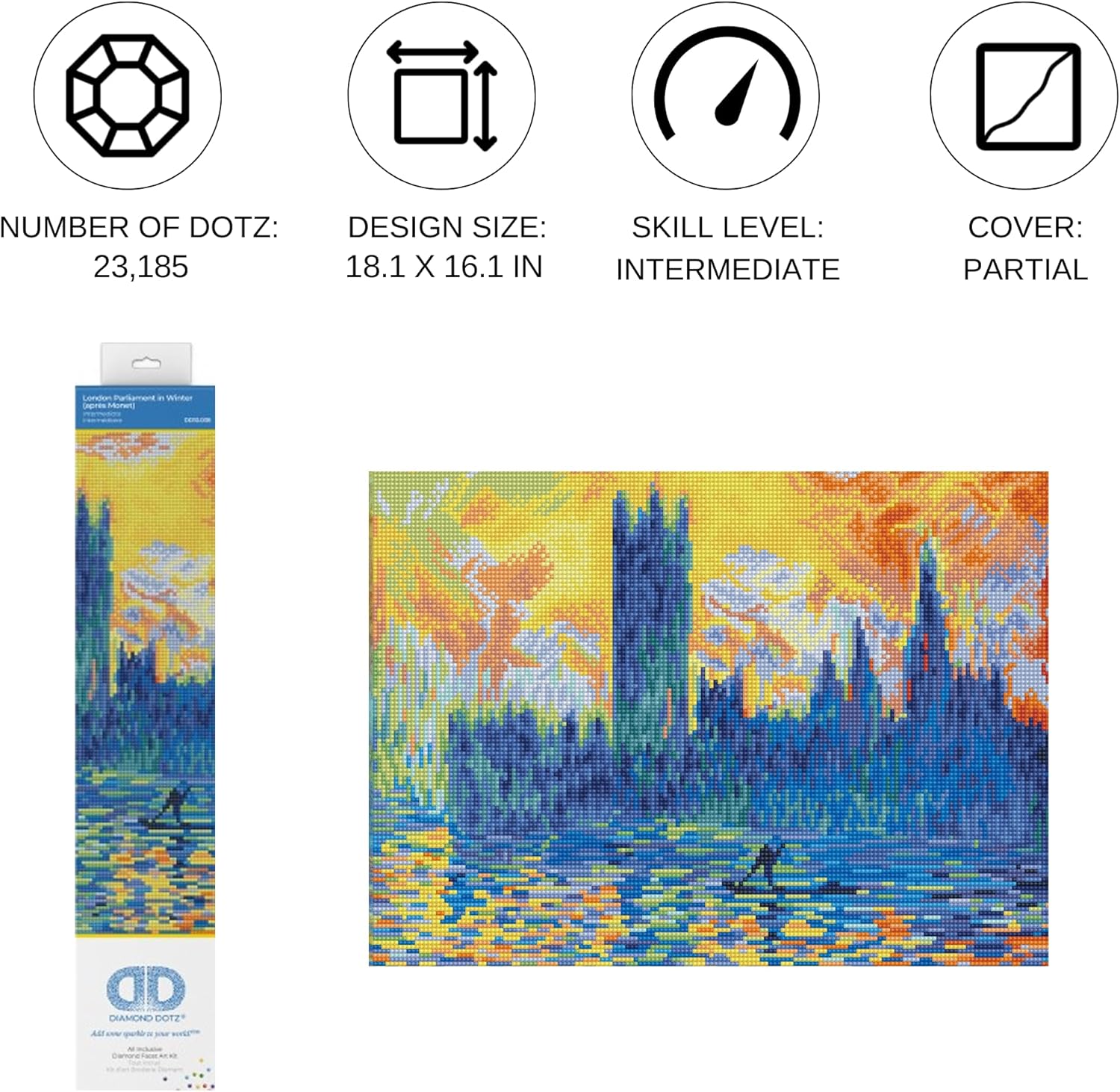 DIAMON DOT Londo Parliamen i Winte (apr? Monet Landscap Diamon Paintin Kit fo Adult Diamon Ar Kit Relaxin Creativ Craf Ki wit Dot Gem 18.1inchx16.1inch