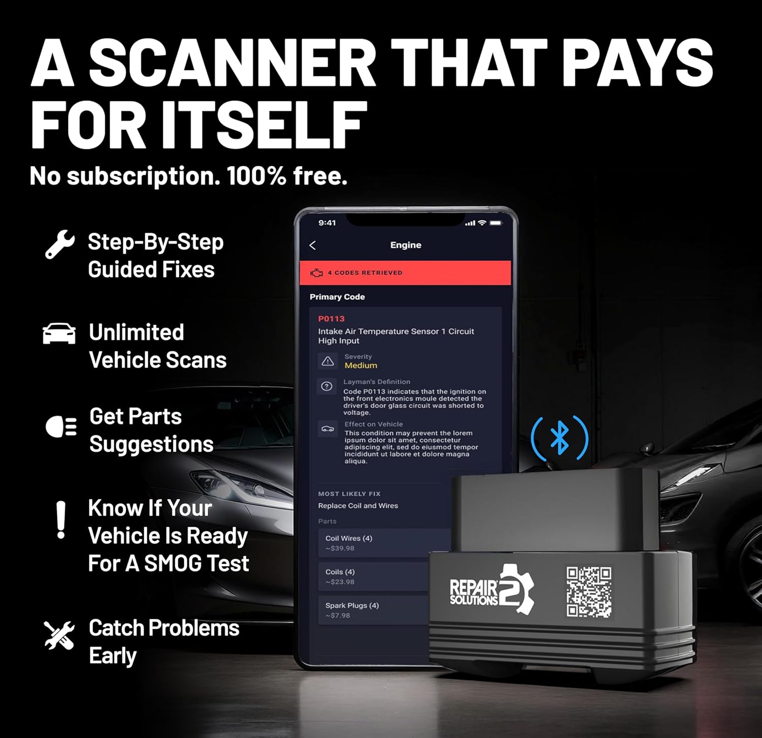 Innov 100 Bluetoot OBD Scanne fo iPhon Androi Predic Ca Problem Befor The Happe N Subscription Detec Chec Engine ABS SR Issue fo Car 1996+