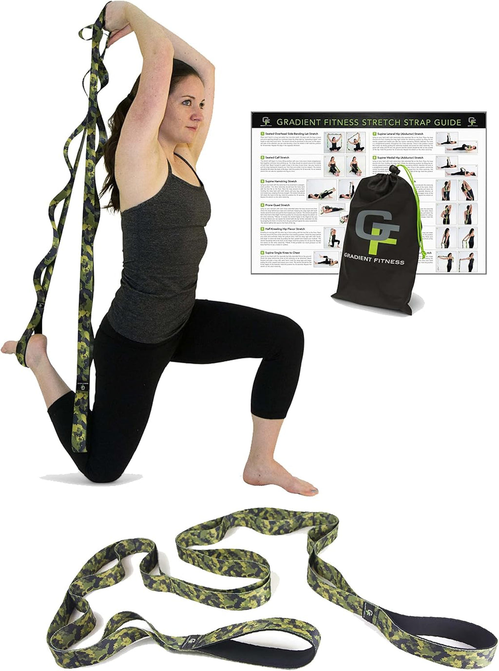 Gradient Fitness Stretching Strap for Physical Therapy, 12 Multi-Loop Stretch Strap 1.5inch W x 8' L, Neoprene Handles, Physical Therapy Equipment, Yoga Straps for Stretching, Leg Stretcher.