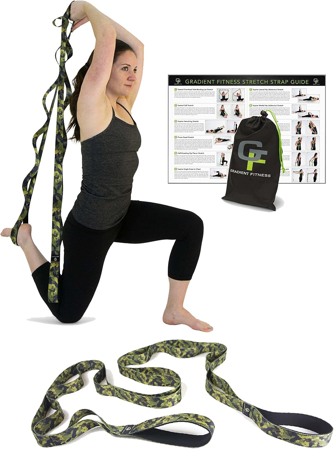 Gradient Fitness Stretching Strap for Physical Therapy, 12 Multi-Loop Stretch Strap 1.5inch W x 8' L, Neoprene Handles, Physical Therapy Equipment, Yoga Straps for Stretching, Leg Stretcher.