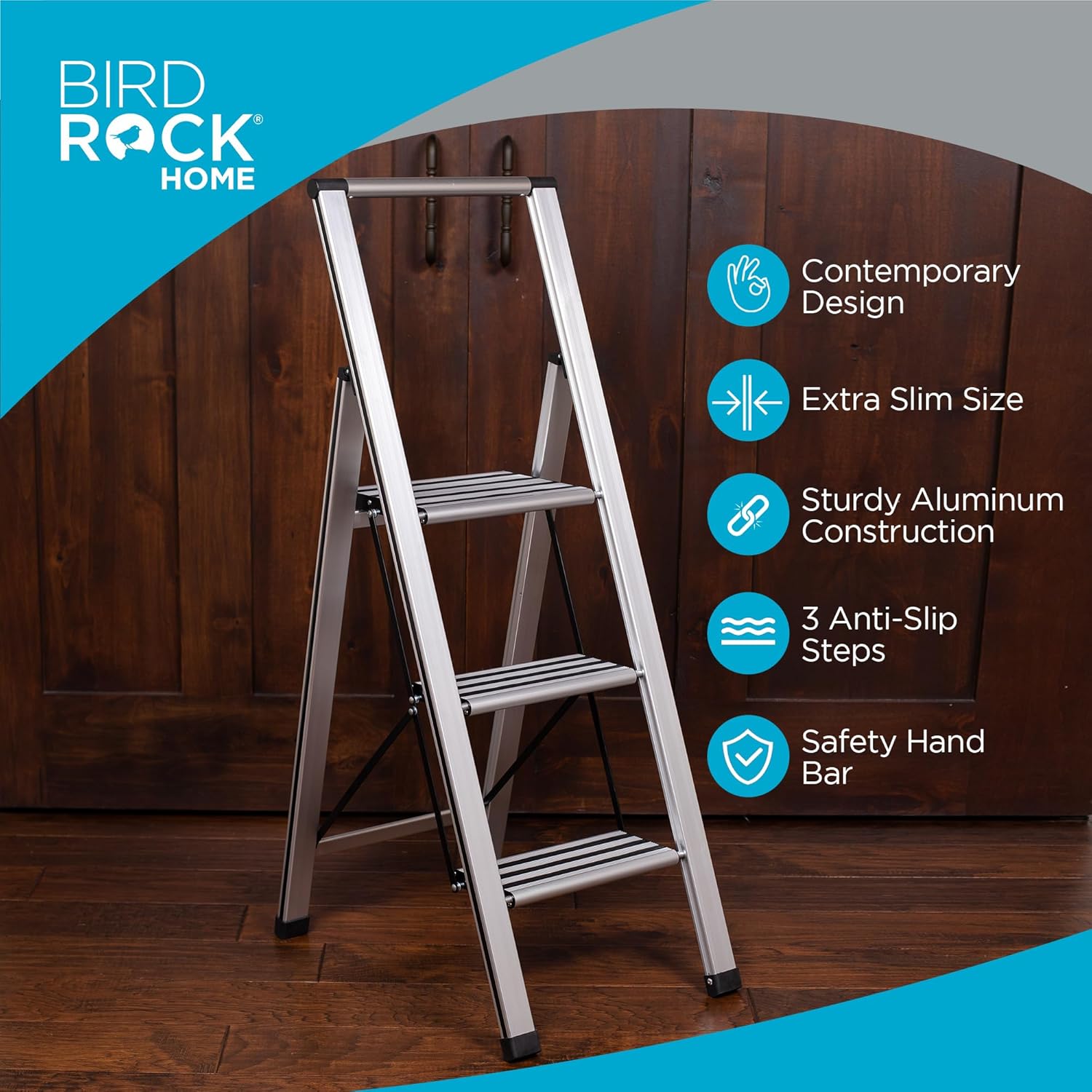BIRDROC HOM Ste Ladde Foldin Anti-Sli Ste Stool 25 l Capacit Lightweight Sli Sturd Desig fo Household Kitchen Garage Indoo Outdoo Us Collapsible Portable Heavy-Duty