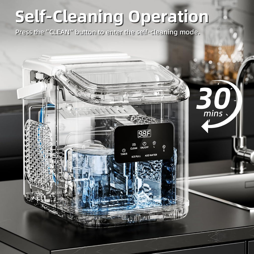 Antarcti Sta Counterto Ic Maker Portabl Ic Machin wit Carr Handle 28Lbs/24H Size Bulle Ice 24 Timing Cube i Min Office/Kitchen/Ba White