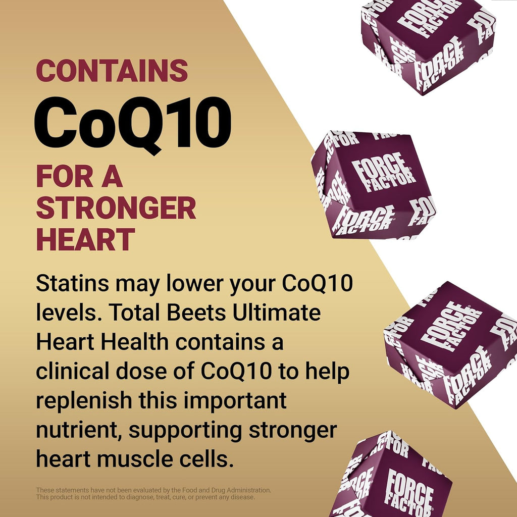Force Factor Total Beets Ultimate Heart Health Chews for Blood Pressure Support, with Beetroot Powder, CoQ10, B Vitamins Grapeseed Extract for Blood Flow Energy, Black Cherry, 60 Soft Chews