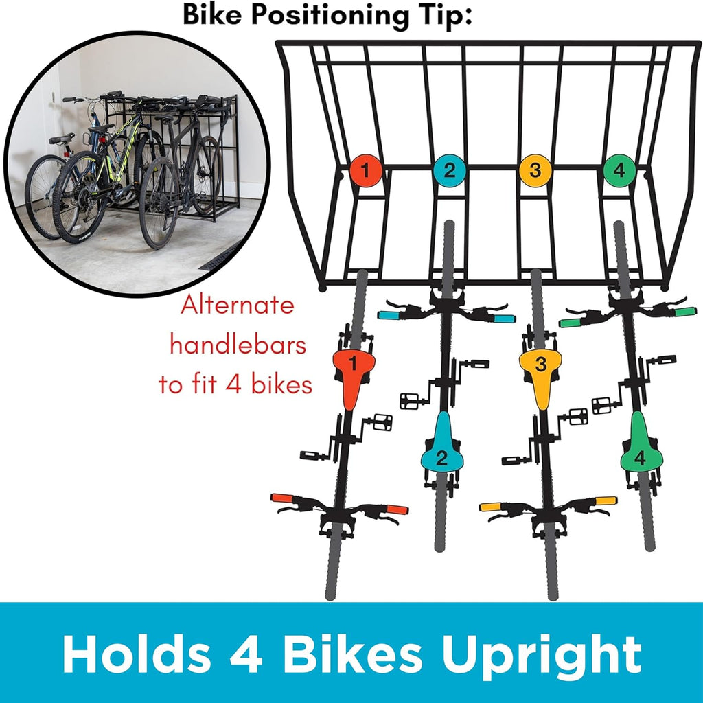 BIRDROC HOM Bik Rac Garag Storag Floo Stan Freestandin Organize fo Outdoo Yar Uprigh Wal Moun fo Scooters Rakes Motorcycles Hoverboards Glove Hold Bicycl Black