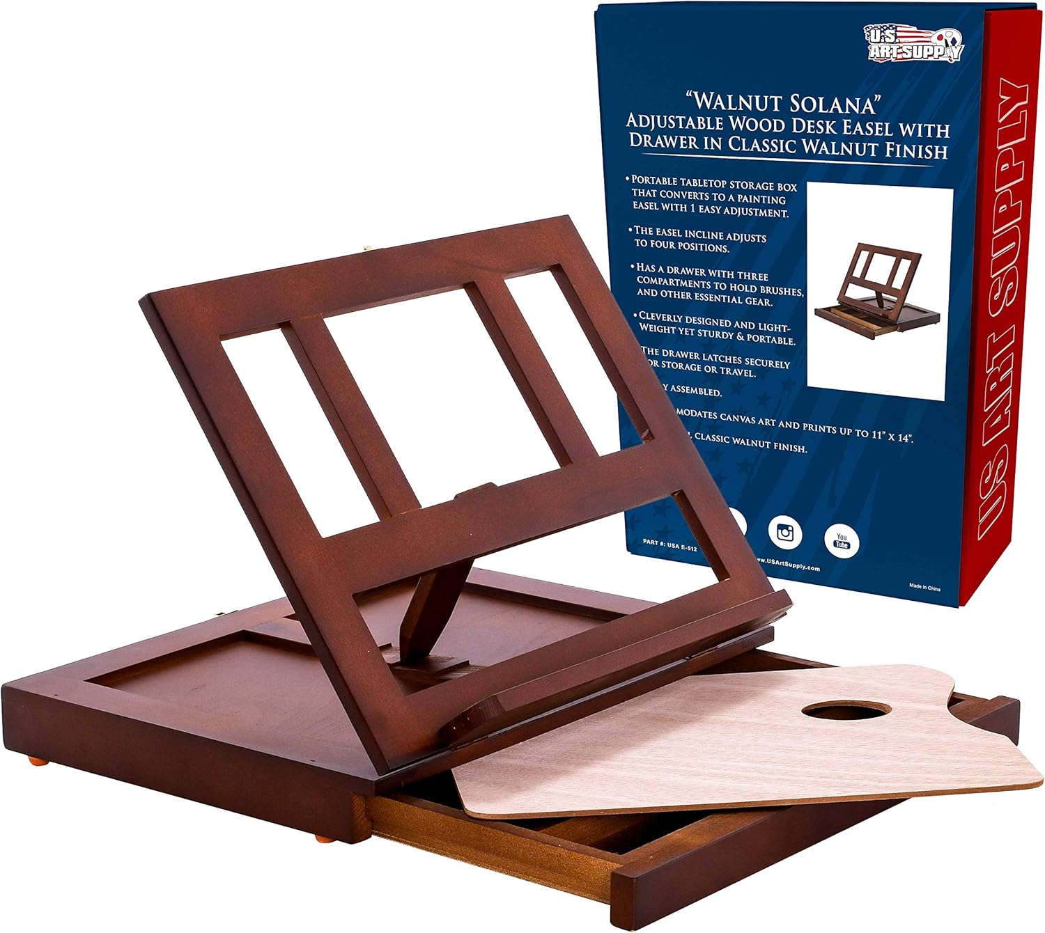 U.S Ar Suppl Walnu Adjustabl Woode Ar Easel Portabl Tableto Ease wit Storag 3-Drawer Pain Palett Beechwoo Tabl To Easel fo Painting Canvas Artis Stan Drawin Board
