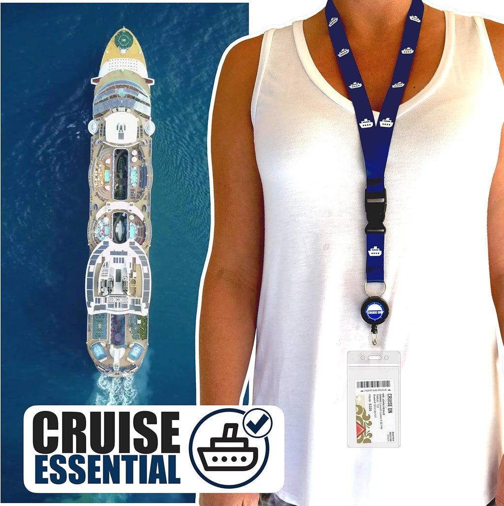 Cruise On Cruise Lanyard for Ship Cards ¨C 2-Pack Retractable Badge Waterproof Key Card Holder for Ship Cards ¨C Cruise Essentials 2025-2026, Perfect for Travel Vacation (Blue Ship Royal)