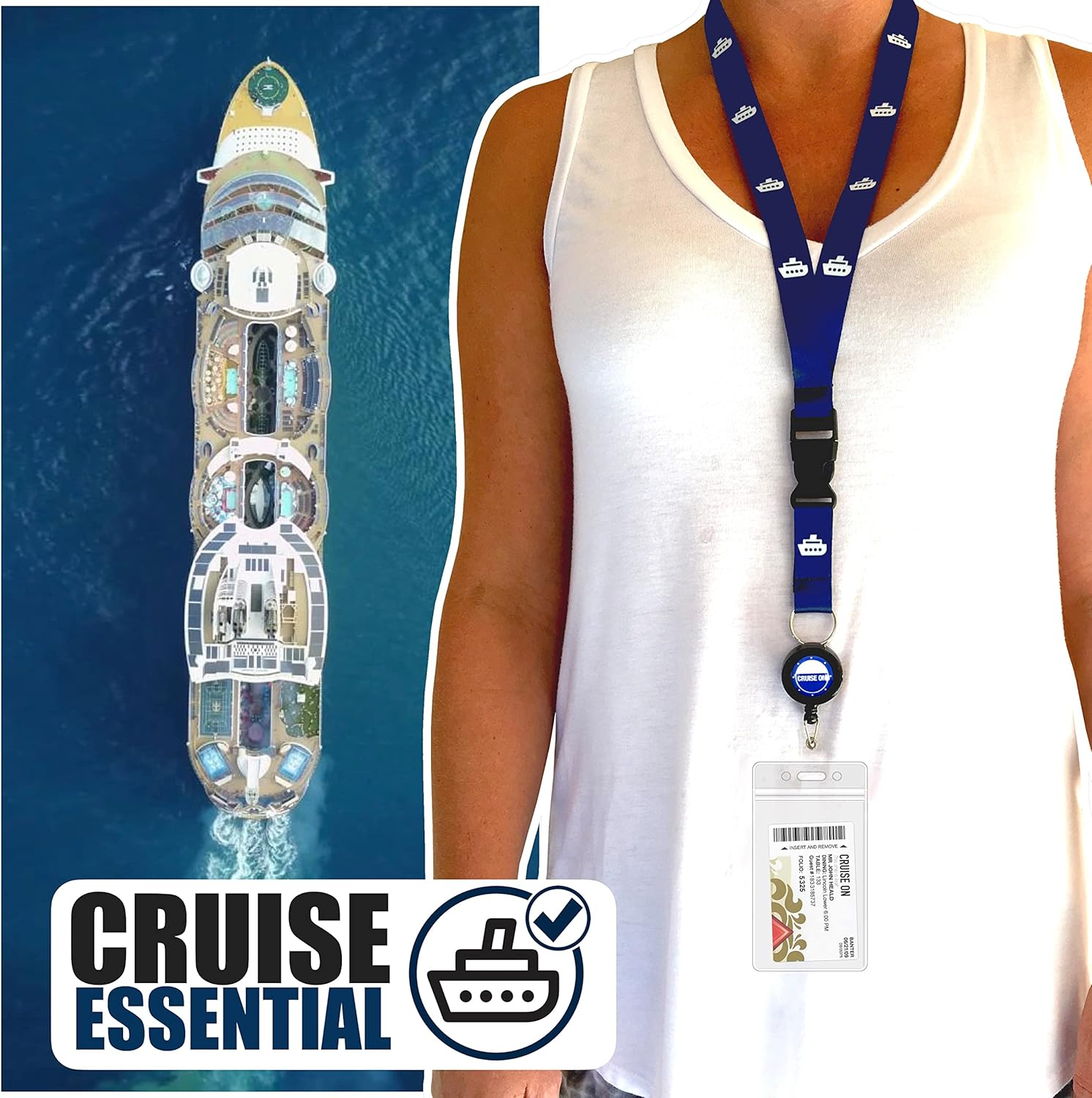 Cruise On Cruise Lanyard for Ship Cards ¨C 2-Pack Retractable Badge Waterproof Key Card Holder for Ship Cards ¨C Cruise Essentials 2025-2026, Perfect for Travel Vacation (Blue Ship Royal)