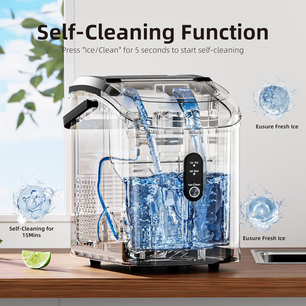Antarcti Sta Nugge Counterto Ic Make wit Sof Chewabl Ice 34Lbs/24H Pebbl Portabl Ic Machin wit Ic Scoop Self-Cleaning On Butto Operation fo Kitchen,Offic Stainles Stee Silver