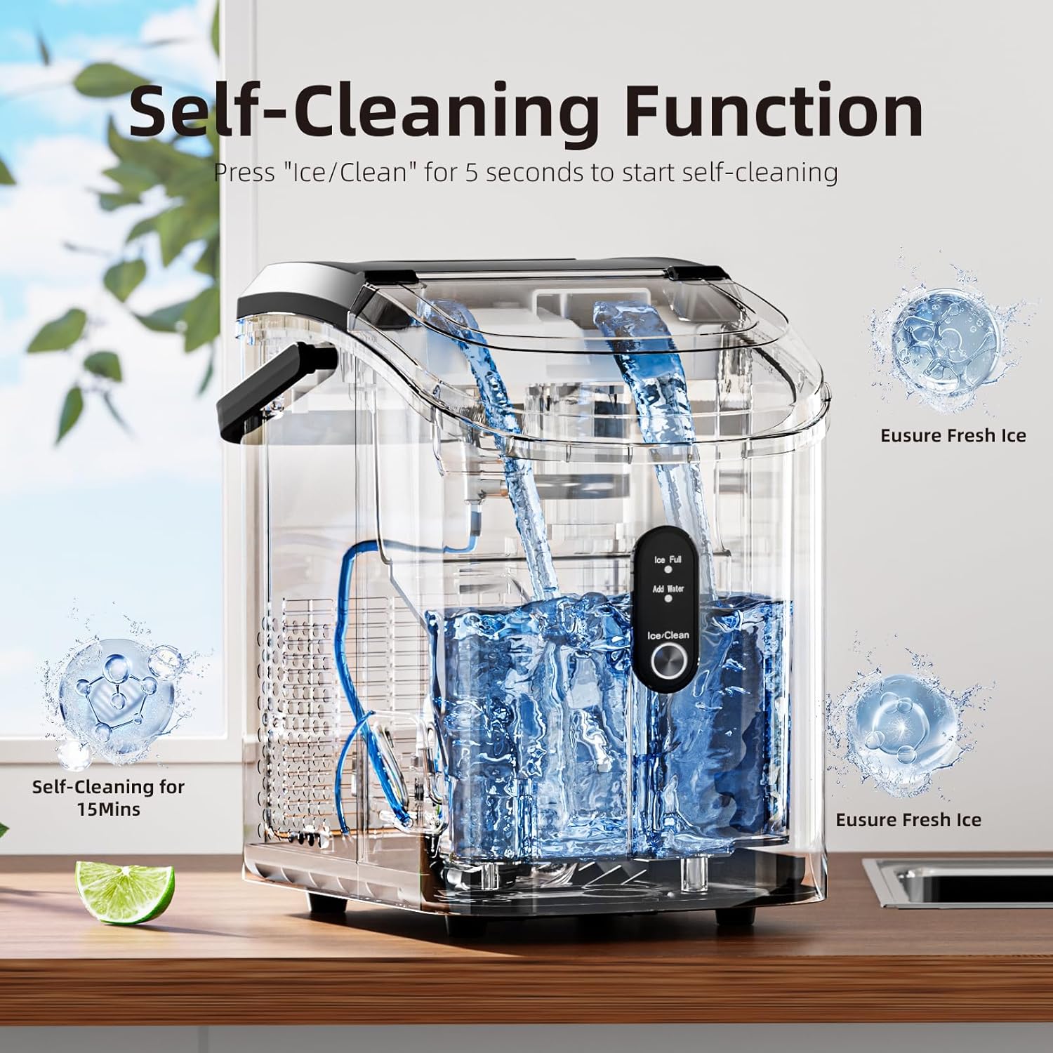 Antarcti Sta Nugge Counterto Ic Make wit Sof Chewabl Ice 34Lbs/24H Pebbl Portabl Ic Machin wit Ic Scoop Self-Cleaning On Butto Operation fo Kitchen,Offic Stainles Stee Silver