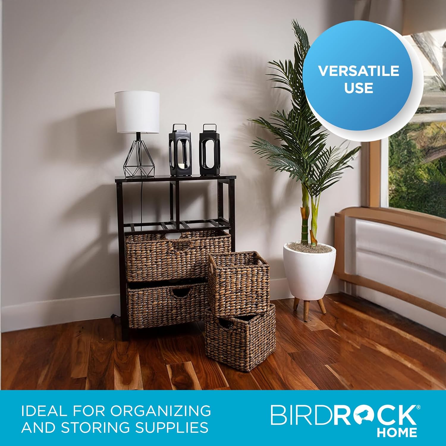 BIRDROC HOM Seagras Cubb Dresse  Drawe Bin Decorativ Woo Storag Cubbie Shel Organize Industria Furnitur Ches Baske Espresso