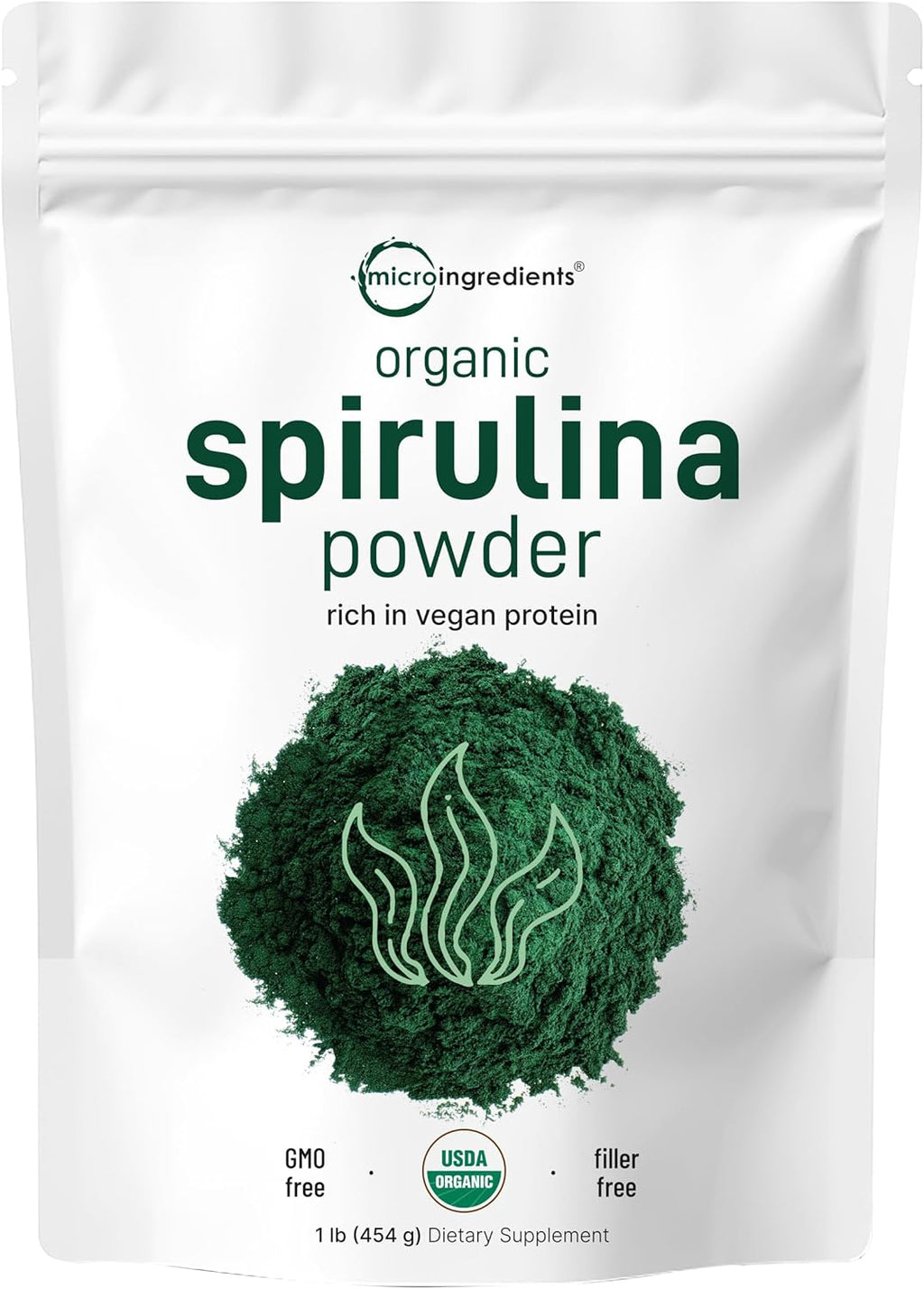 Micr Ingredient Organi Spirulin Powder 1l Blue-Gree Algae Ric i Vega Protein Vitamin Mineral Sourc o Natura Chlorophyl Enzyme Non-GMO Gluten-Free N Additives