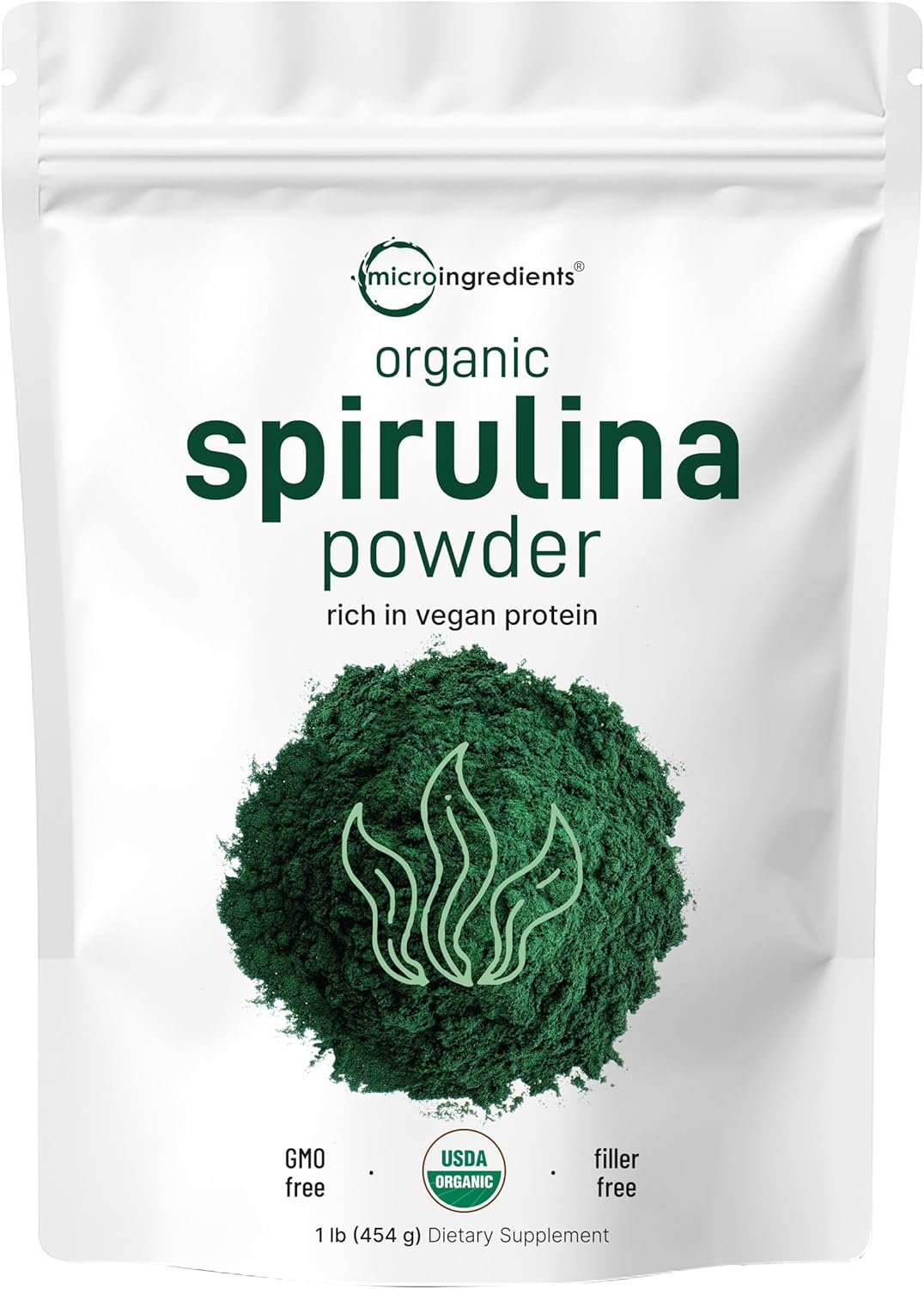 Micr Ingredient Organi Spirulin Powder 1l Blue-Gree Algae Ric i Vega Protein Vitamin Mineral Sourc o Natura Chlorophyl Enzyme Non-GMO Gluten-Free N Additives