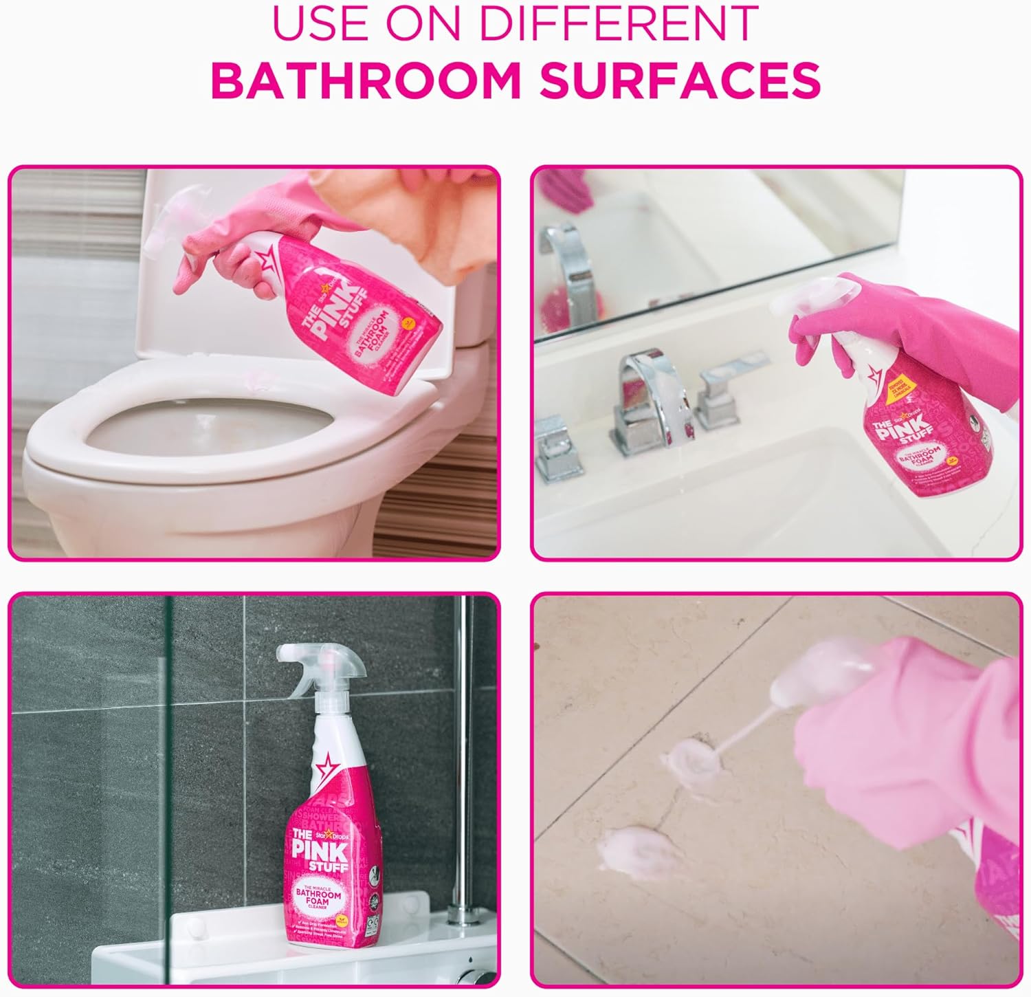 Stardrops - The Pink Stuff Miracle Bathroom Foam Cleaner, 30 fl oz ¨C Now 20% More! Powerful Foaming Action for Showers, Sinks, Tubs Tiles ¨C Removes Soap Scum, Limescale Grime with Ease
