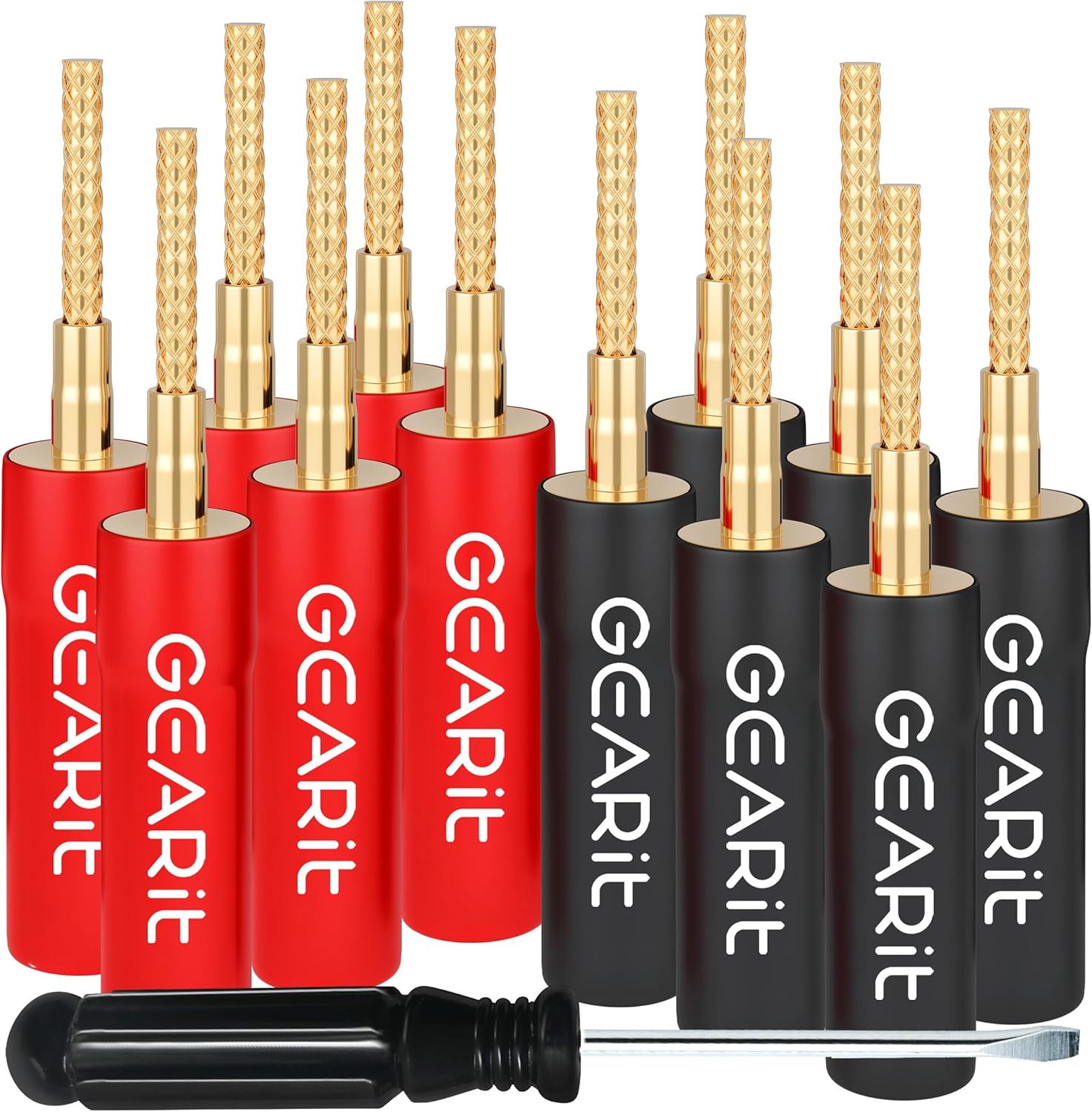 GEARit Flex Pin Banana Plugs for Speaker Wire (6 Pairs, 12 Pieces), Speaker Connector Pin Plug Type, 24K Gold Plated Insulated for Spring-Loaded Banana Jack Terminals (Support 12 AWG to 20 AWG Wires)