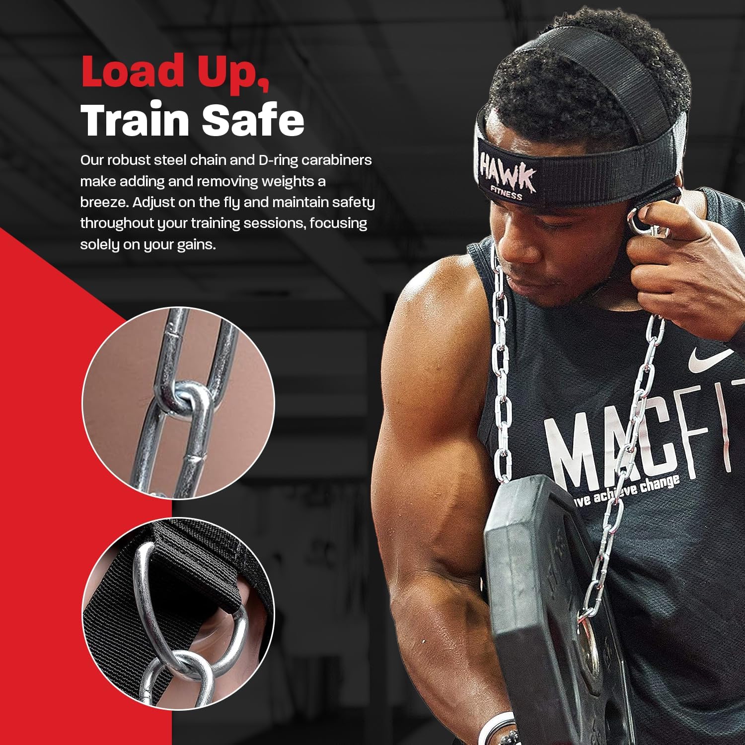 Haw Sport Nec Harnes fo Me an Wome wit Adjustabl Nec Stra an 30inc Stee Chai fo Safel Liftin Weight U t 15 lbs. Nec Exercis Equipmen fo Muscl Growt an Strengt Training