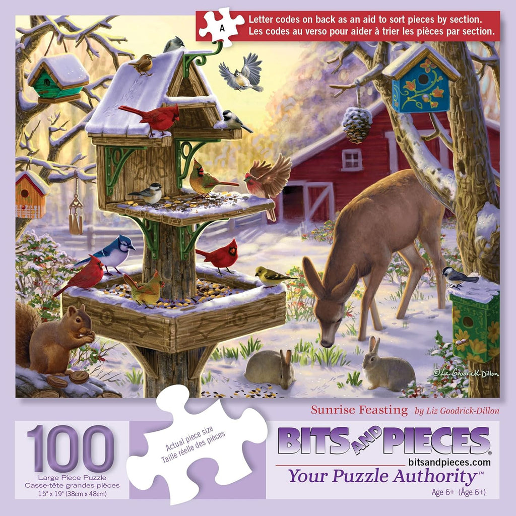 Bits and Pieces Jigsaw Puzzle for Adults ¨C Sunrise Feasting by Liz Goodrick Dillon ¨C Beautiful Artwork, Random Die-Cut Pieces, Durable Puzzle (300 Piece Puzzle 18inch x 24inch)