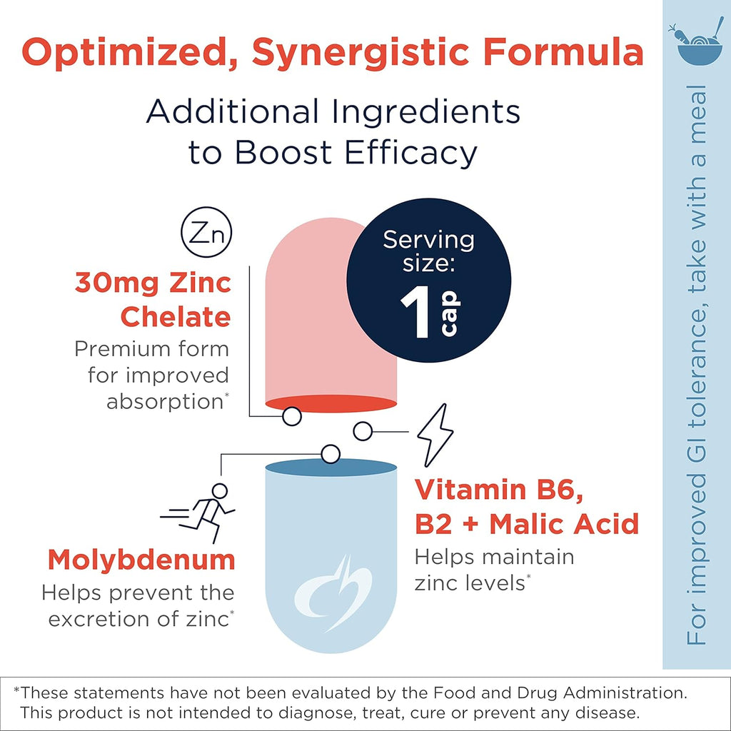 Design fo Healt Zin Suprem 30m Zin Bisglycinat Chelat Supplemen wit Cofactor Taurine Vitami B6 B Molybdenu Immun Suppor Supplemen Vega Non-GM (9 Capsules)