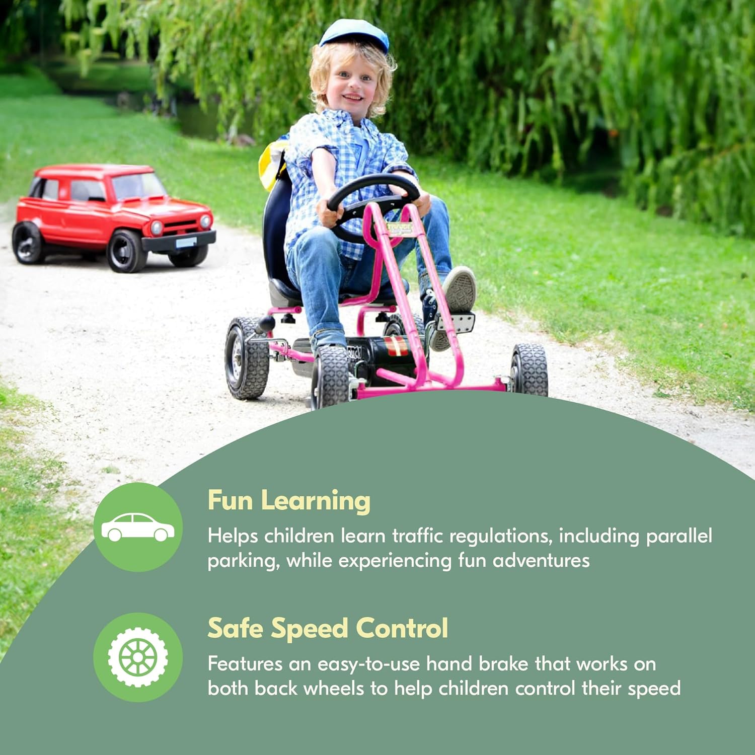 hauck Kids Pedal Go Kart, 4 Wheel Bike Cart, Ages 4-8, Lightning Ride, Pink - Outdoor Bicycle Karts with Plastic Wheels for Boys and Girls