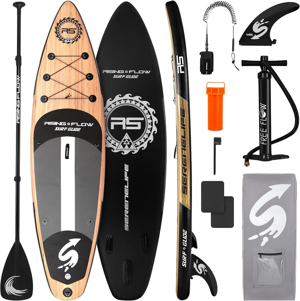 SereneLife Inflatable Stand Up Paddle Board with Premium SUP Accessories ¨C Wide Stable Design with Non-Slip EVA Deck Pad for Adults and Youth of All Skill Levels, 350 lbs Capacity