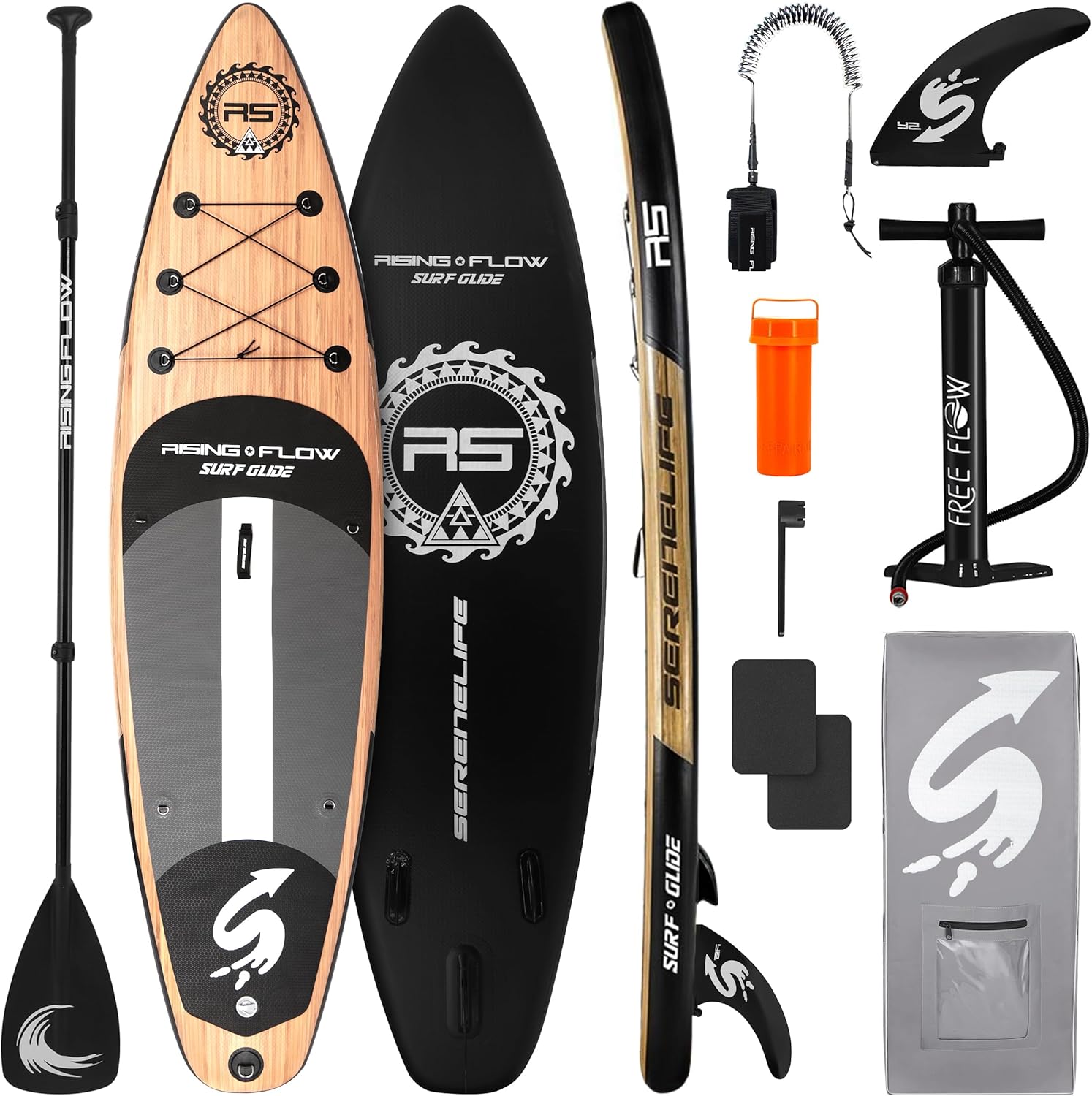 SereneLife Inflatable Stand Up Paddle Board with Premium SUP Accessories ¨C Wide Stable Design with Non-Slip EVA Deck Pad for Adults and Youth of All Skill Levels, 350 lbs Capacity