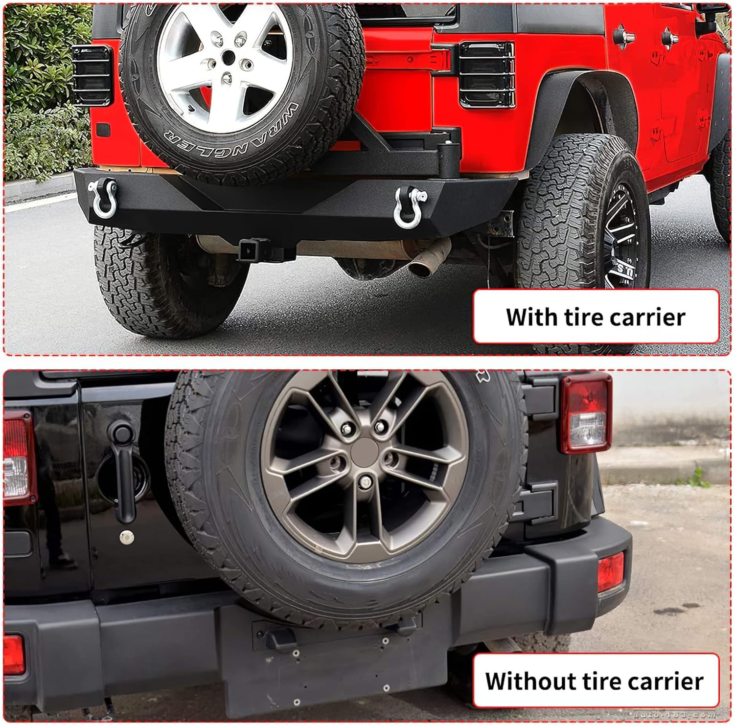 LEDKINGDOMUS Rear Bumper with Tire Carrier and 2inch Hitch Receiver Compatible with 07-18 Wrangler JK JKU Rubicon Sahara Sports Model Offroad Rock Crawler Bumper Textured Black