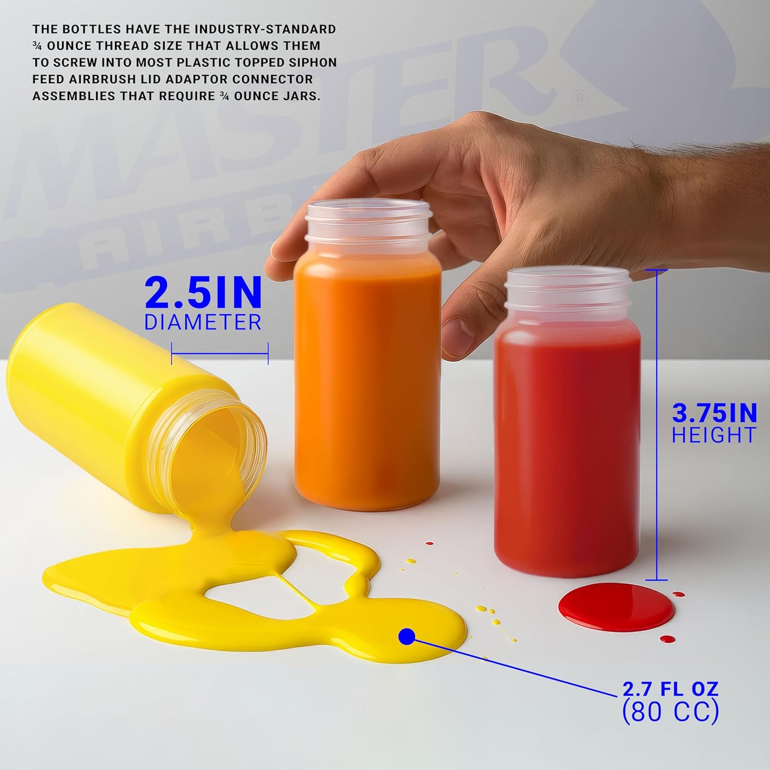 Maste Airbrus (Pac o 1 TB-00 Empt 2.7-Ounc (80cc Plasti Ja Bottle wit 30 Dow Angl Adapto Li Assembl Fit Dual-Actio Sipho Fee Airbrushes Us wit Master Badge Paasch Iwata