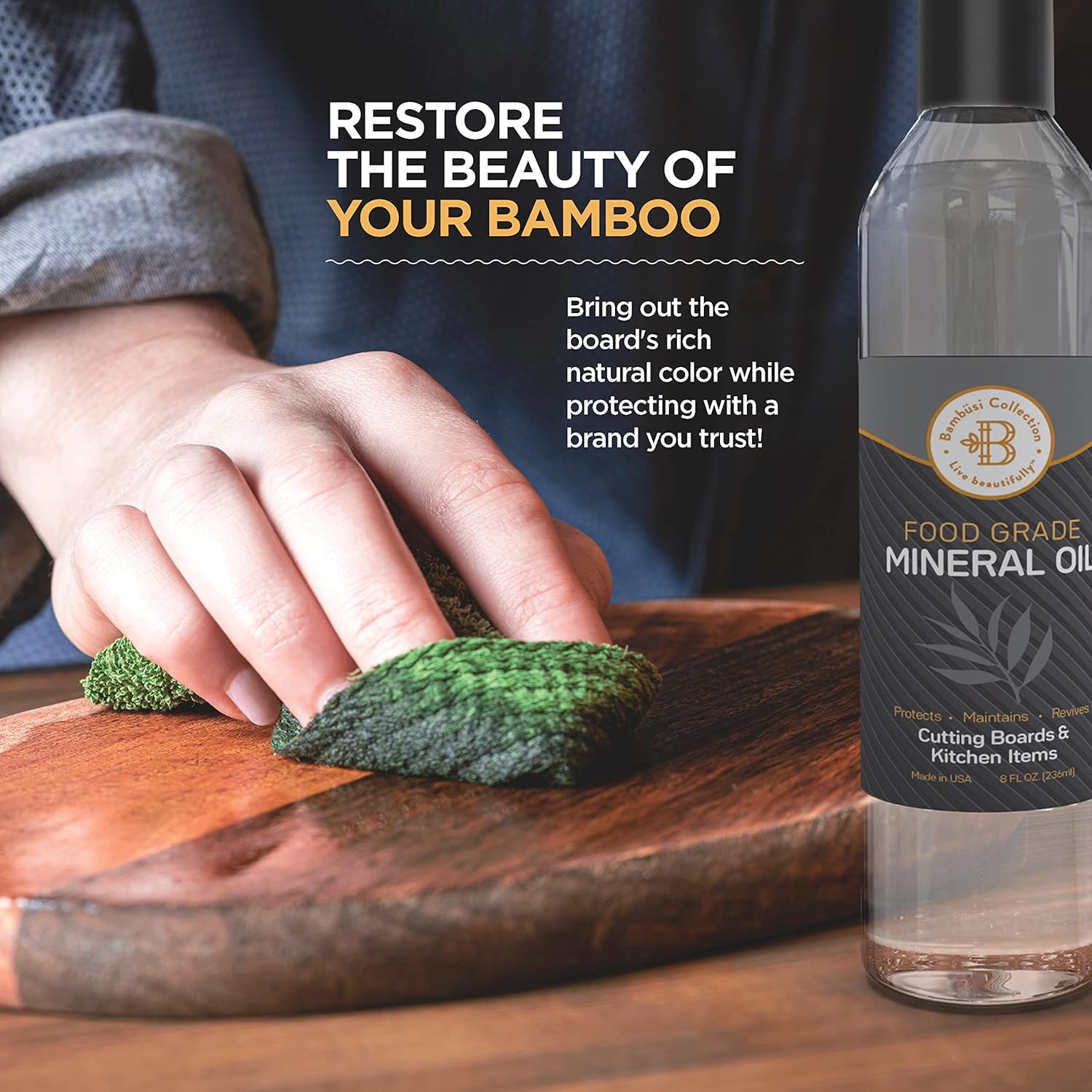 Cutting Board Oil - 12 oz Food Grade Mineral Oil for Wood Cutting Board Conditioner, Butcher Block Oil, Mineral Oil Food Grade - Protects and Restores Wood, Bamboo, Teak - Kitchen Care Gift Idea