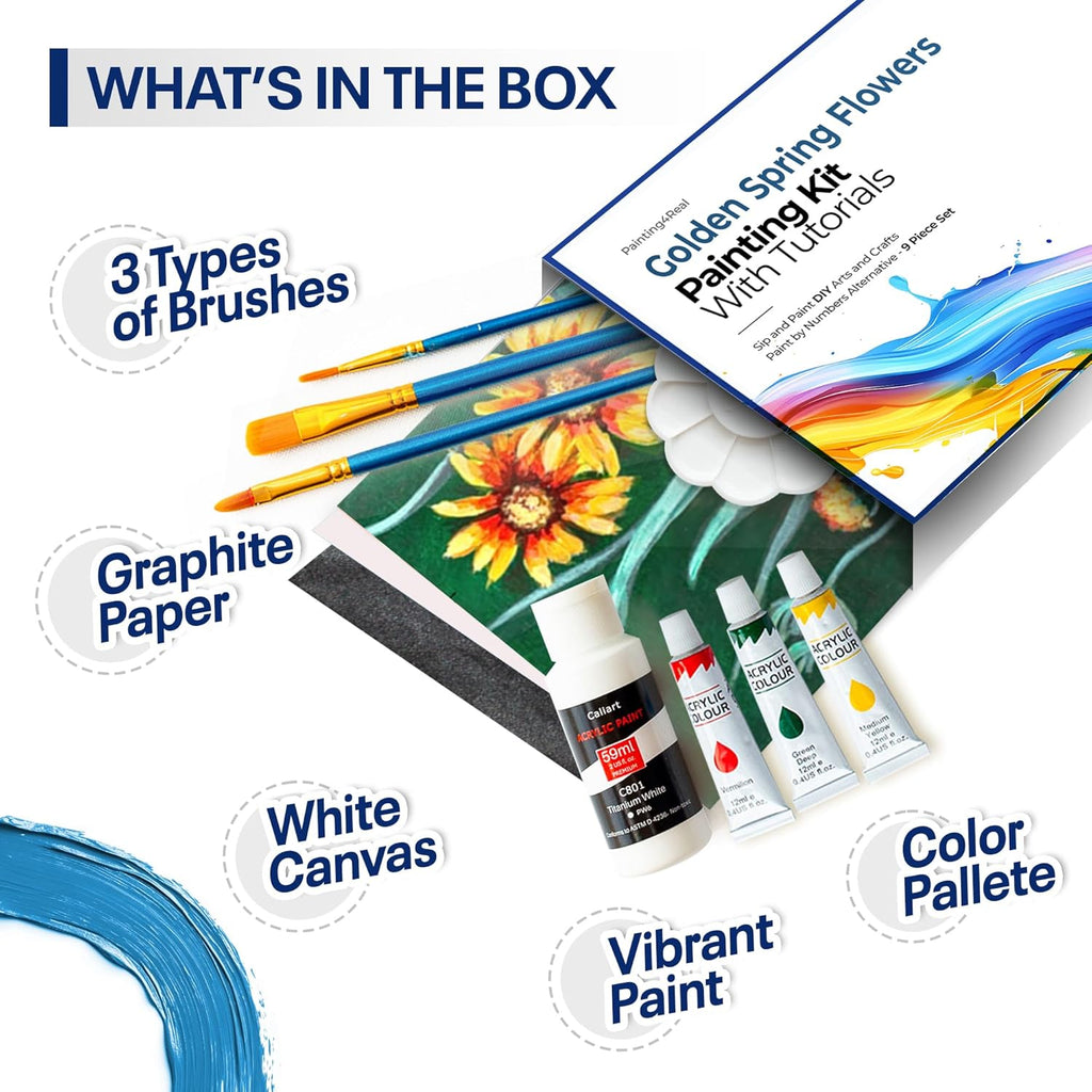 Painting4Rea DI Paintin Clas Kit fo Adult wit Vide Tutorials Lear t Pain Popp Flower an Golde Sprin Flowers