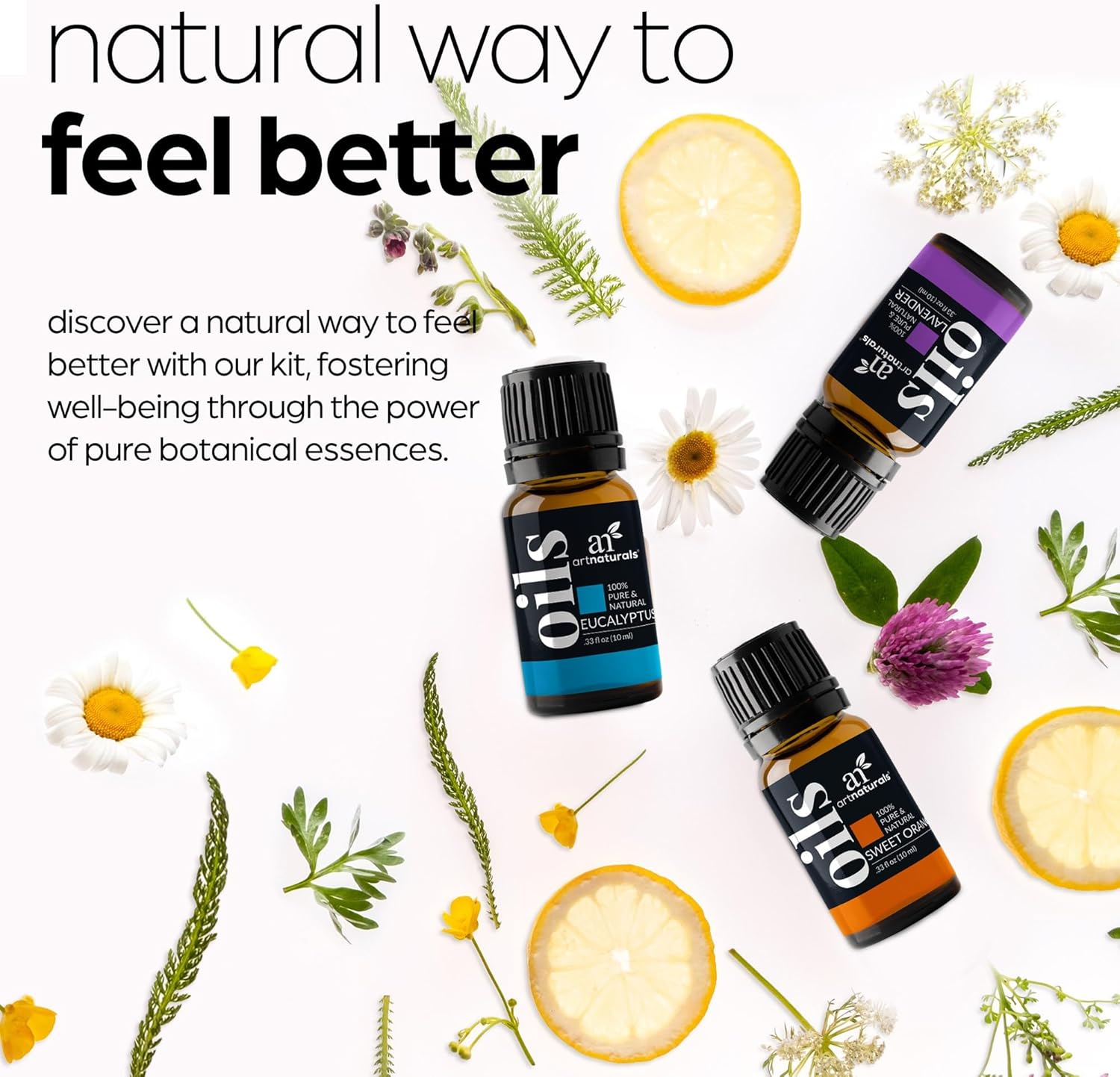 ArtNatural Aromatherap Top- Essentia Oi Se ( 10m Bottles 100 Pur o Th Highes Therapeuti Grad Premiu Gif Se Lavender Peppermint Te Tree Eucalyptus