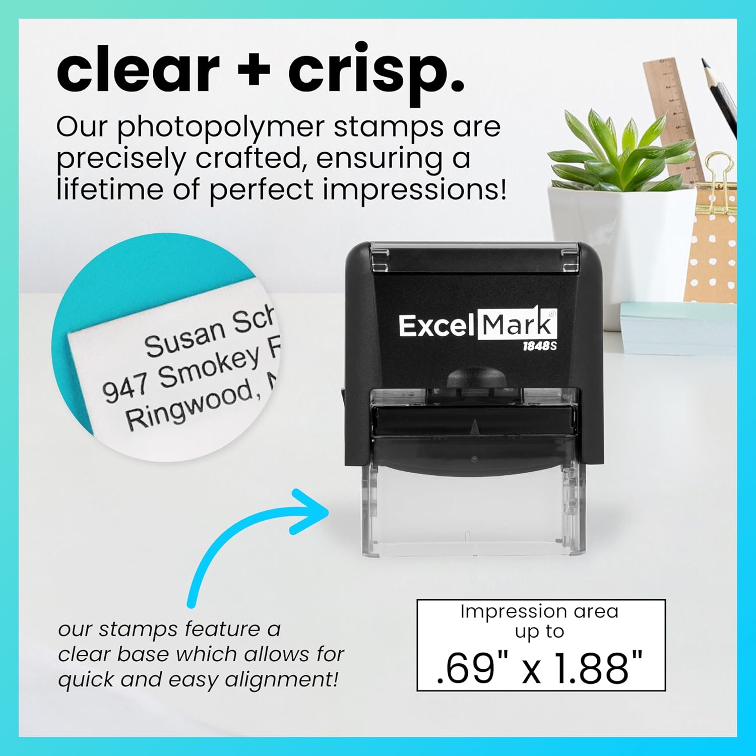 ExcelMark Custom Rubber Stamp ¨C Clean Easy Stamping ¨C Personalized Self-Inking Stamp (Medium)