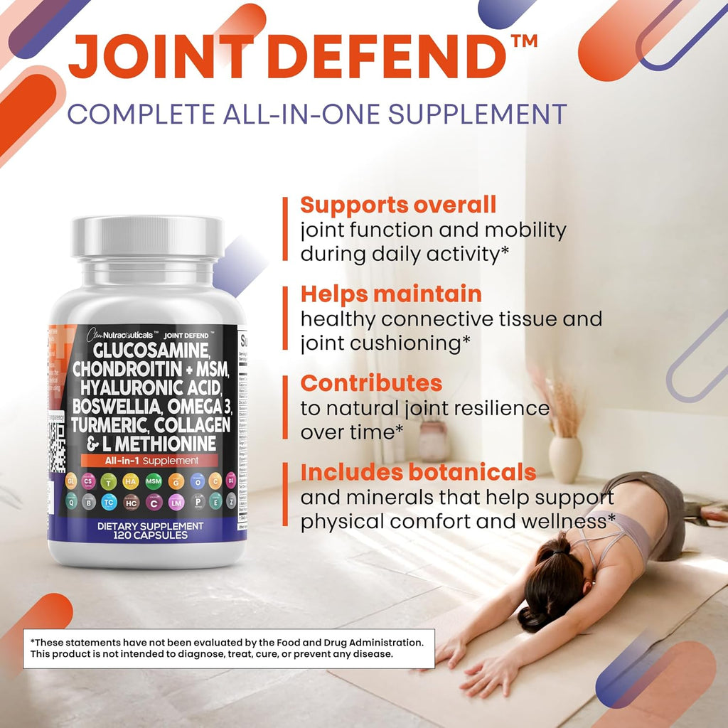 Clean Nutraceuticals Glucosamine Chondroitin MSM 1500mg with Turmeric Curcumin, Collagen, Hyaluronic Acid, Omega 3 ¨C Joint Health Supplement for Men & Women ¨C Joint Complex ¨C 120 Count