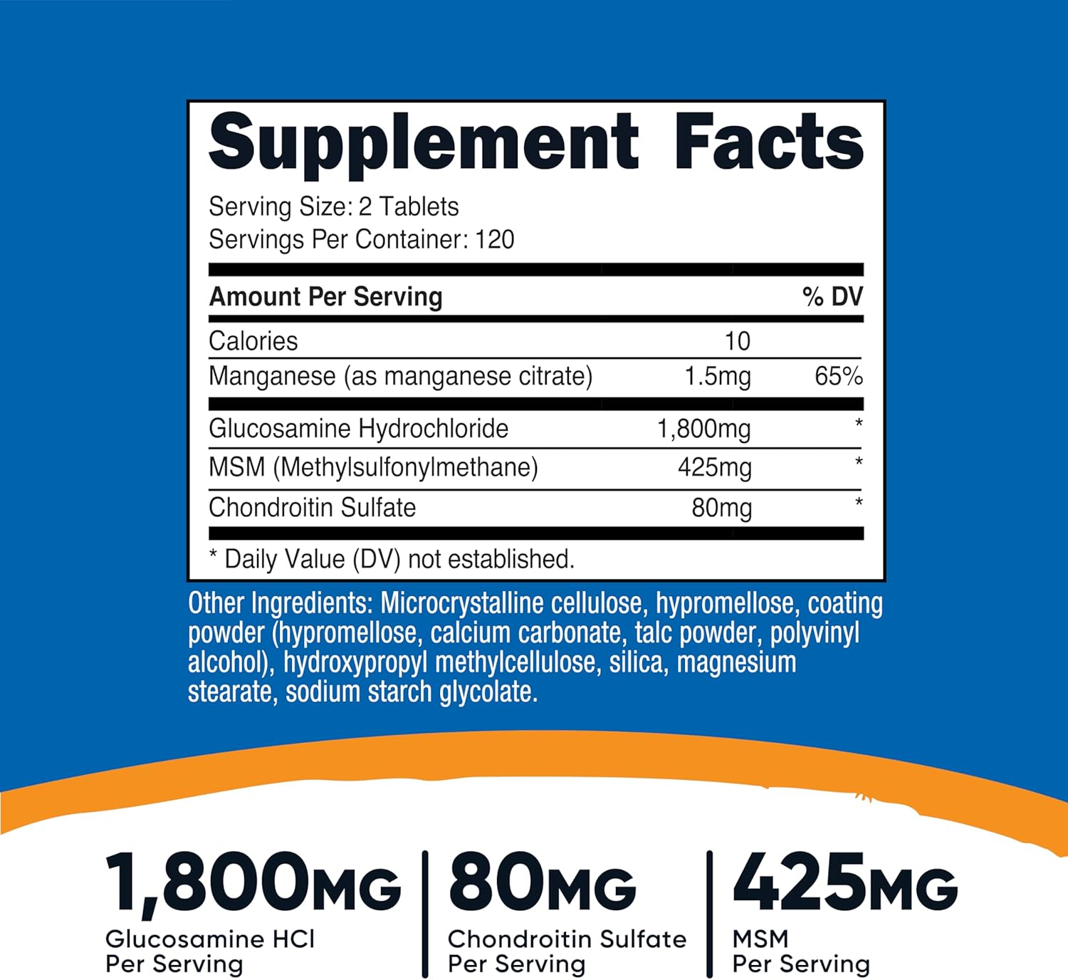 Nutricos Glucosamin 1800m wit Chondroiti MSM 24 Tablets 12 Serving Non-GMO Glute Free