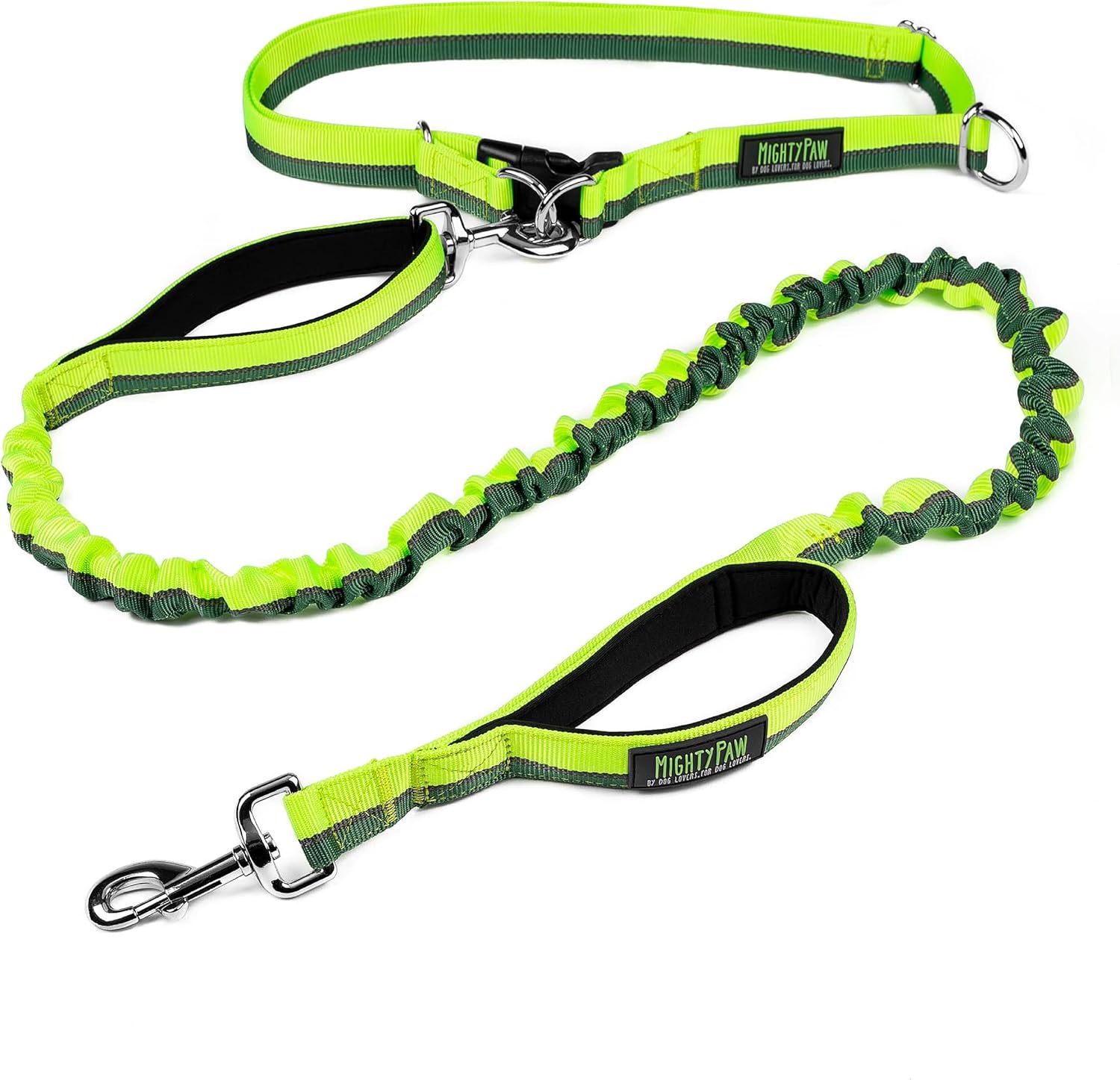 Mighty Paw Hands Free Dog Leash | Bungee Waist Leash for Dog Walking. Pet Running Hands Free Tether for Large, Medium & Small Breeds. Pet Waist Belt (36inch - 48inch) Up to 150 lbs - Green
