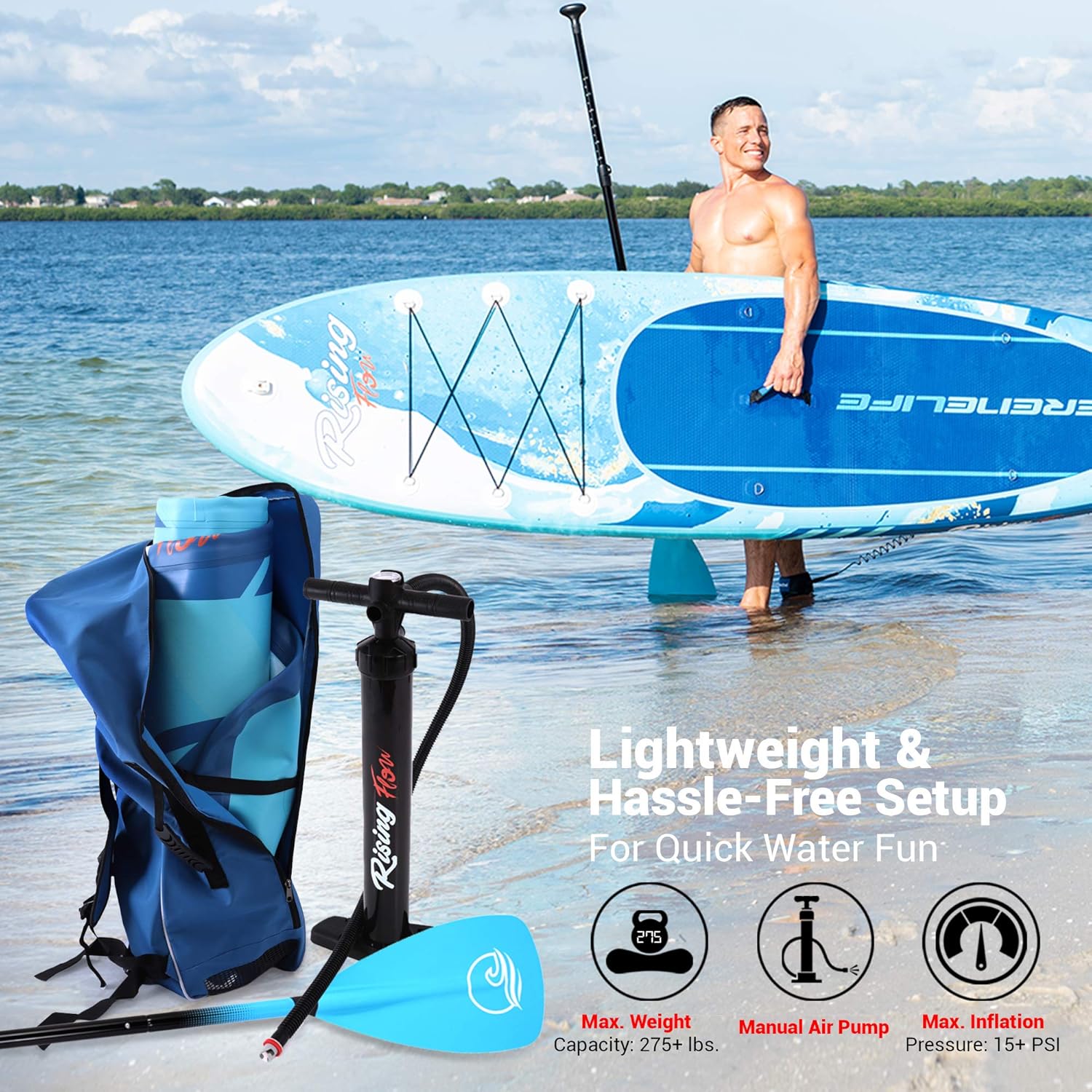 Stand Up Inflatable Paddle Board with Premium SUP Accessories ¨C Wide Stable Design with Non-Slip EVA Deck Pad for Adults and Youth of All Skill Levels