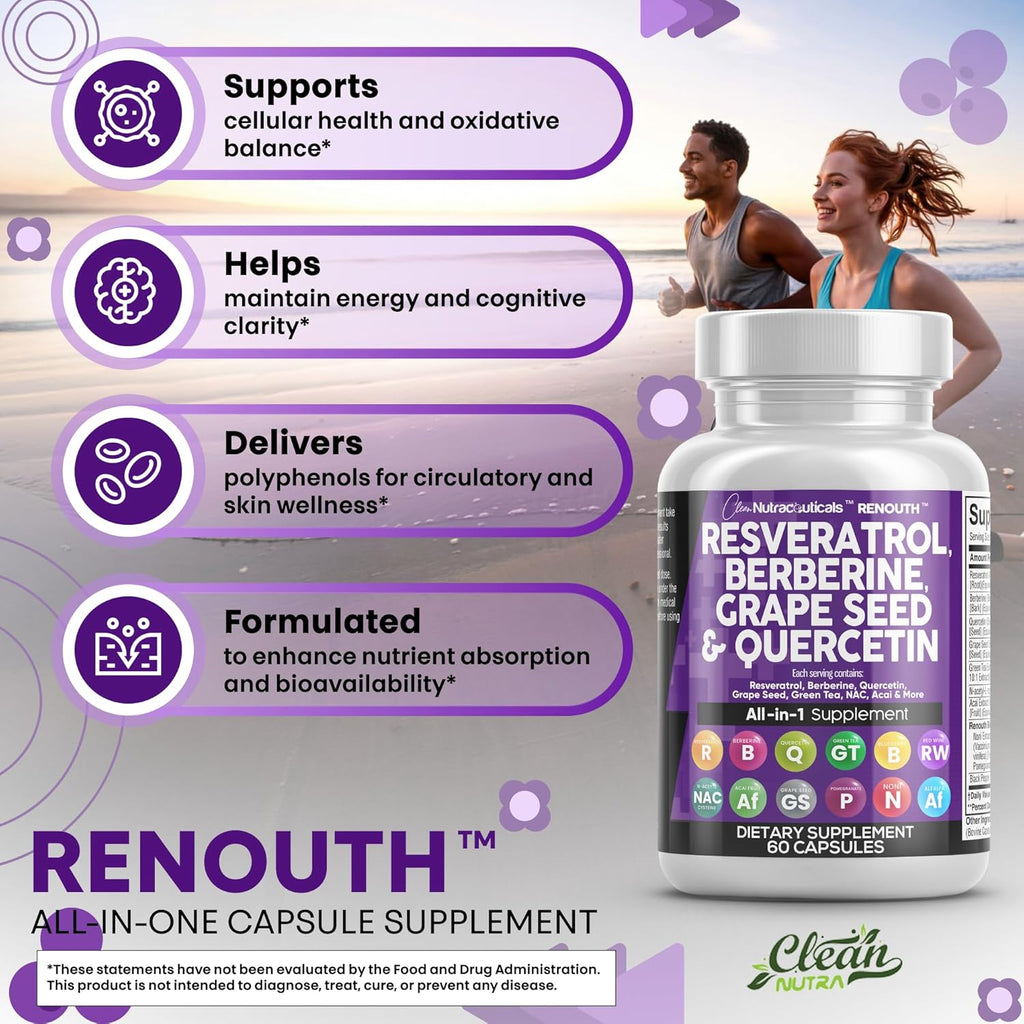 Clea Resveratro Supplemen Berberin Grap See Extrac Querceti Gree Te Extrac Aca Non Polypheno Supplemen fo Wome Me Ant Agin N-Acety Cystein NA Booster