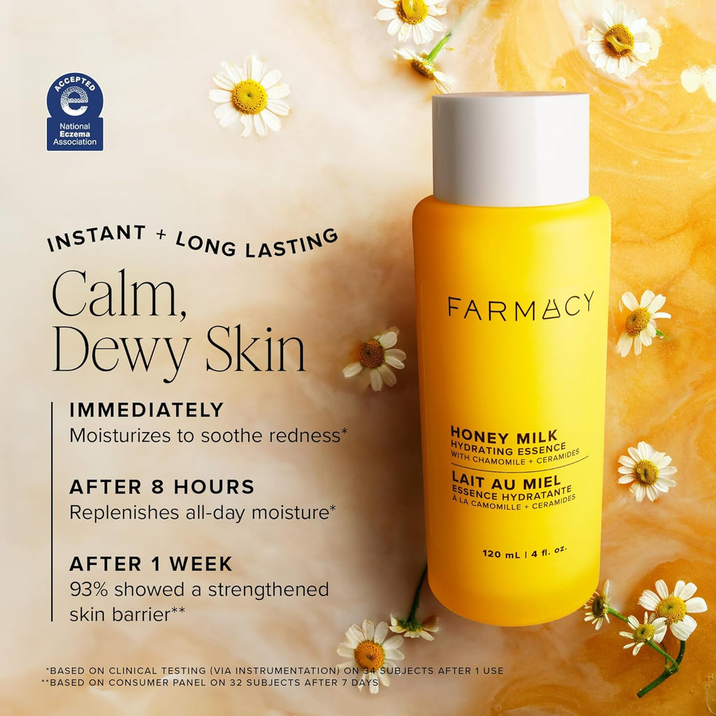 Farmacy Hydrating Essence - Hydrating Honey Milk Toner + Facial Essence to Soothe, Moisturize and Strengthen Skin Barrier - Preps Complexion for Skincare Products or Makeup Application (120ml)