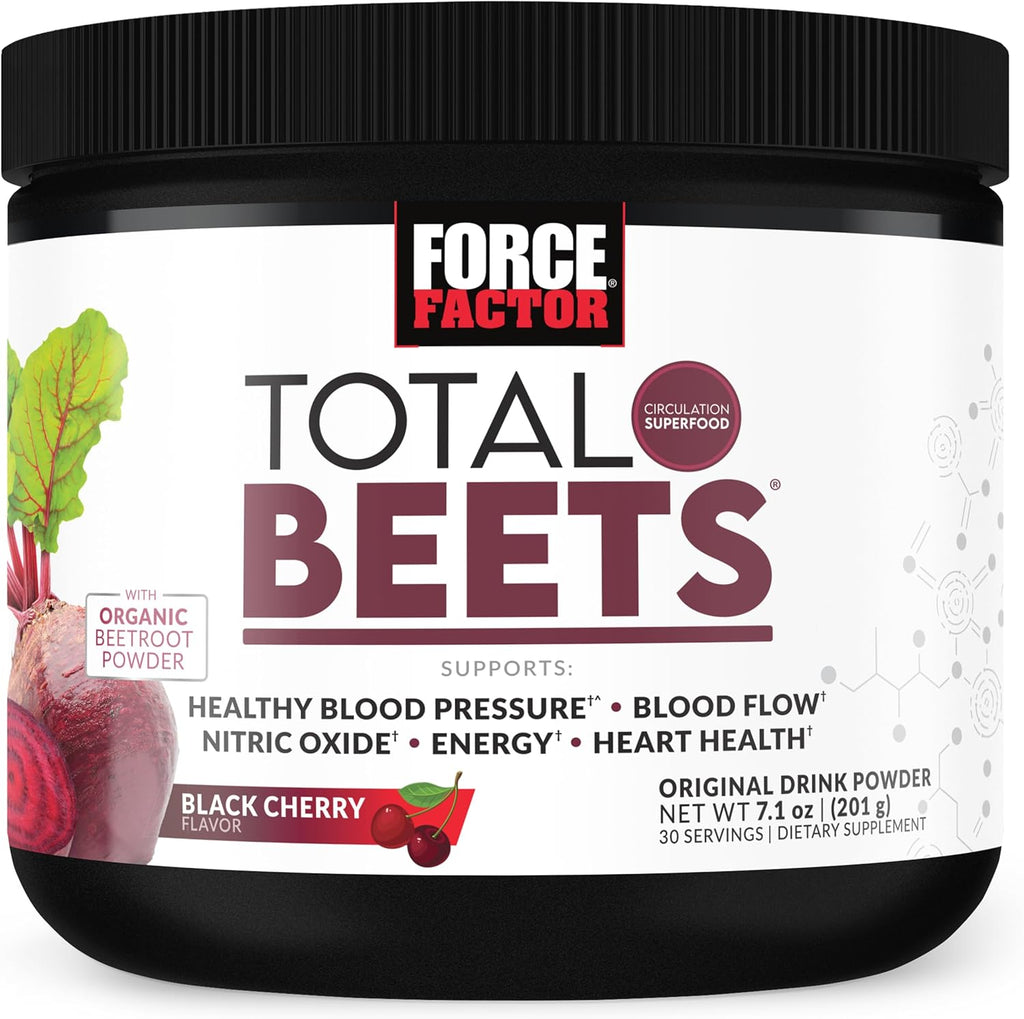 Force Factor Total Beets Delicious Superfood Powder with Nitrates to Support a Healthy Heart, Circulation, Blood Flow, Nitric Oxide, Energy, Stamina, Cardiovascular Heart Health, 30 Servings