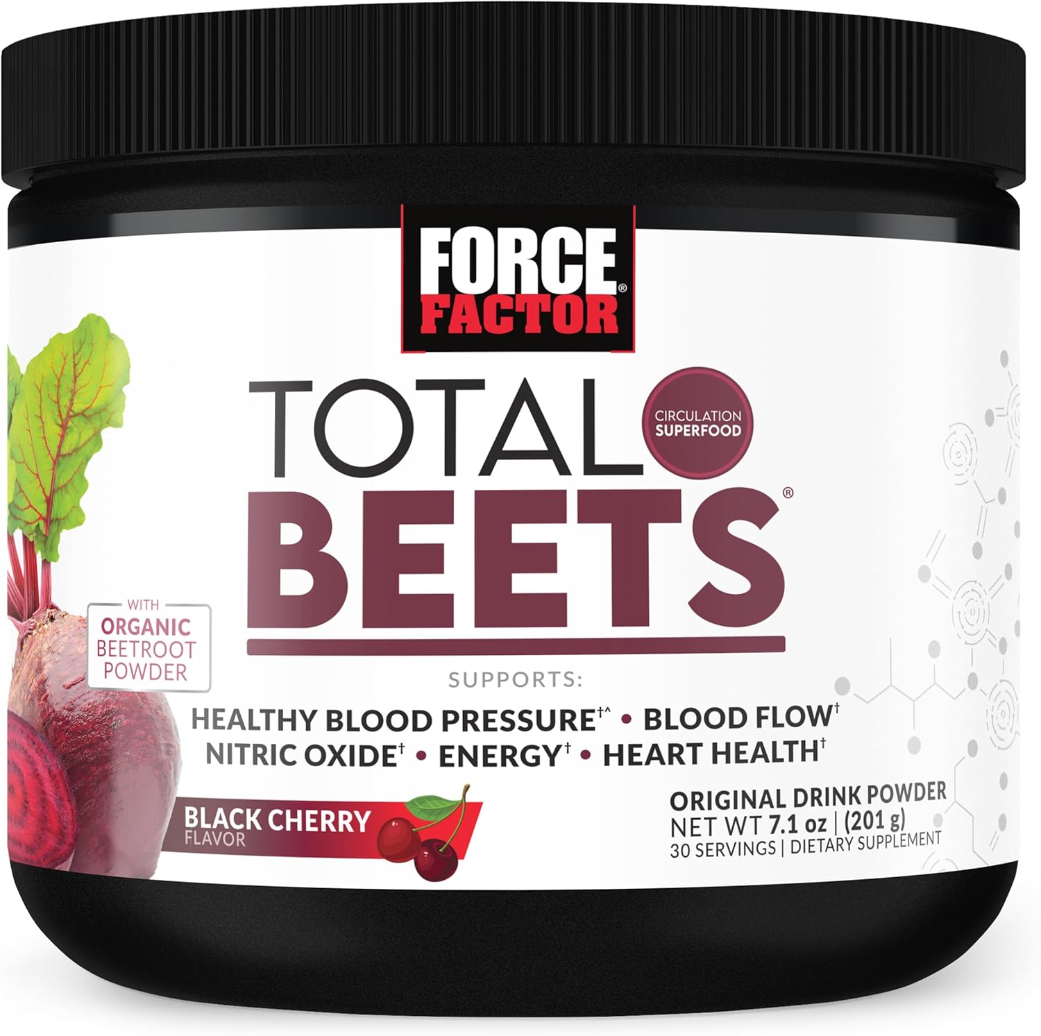 Force Factor Total Beets Delicious Superfood Powder with Nitrates to Support a Healthy Heart, Circulation, Blood Flow, Nitric Oxide, Energy, Stamina, Cardiovascular Heart Health, 30 Servings