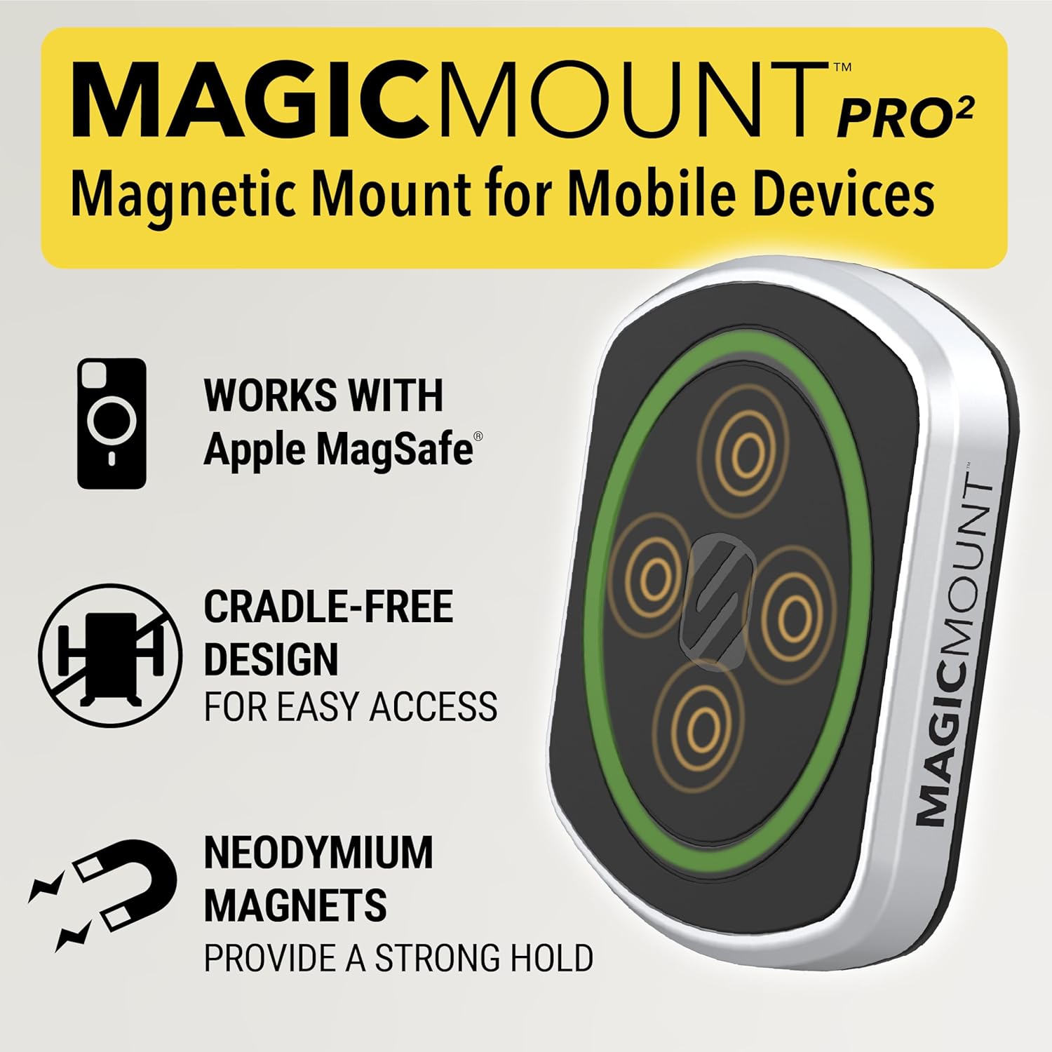 Scosche MP2WDHD MagicMount™ Pro2 Heavy Duty, Extra-Strong Suction Cup Cell Phone Mount, Windshield/Dashboard Magnetic Phone Holder with Anti-Shake Stabilizer for iPhone, Android, Tablet, Car, Truck
