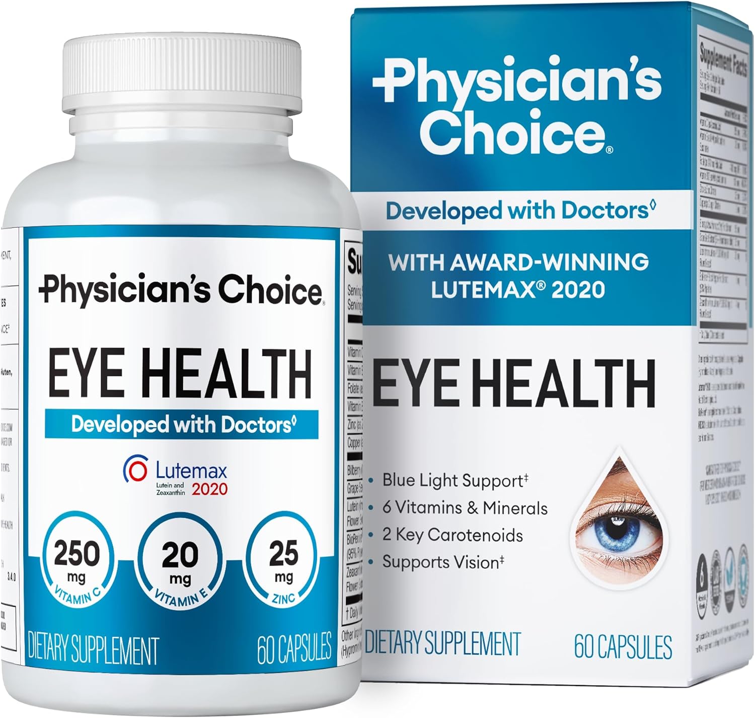 Physician' Choic Ey Healt Lutein Zeaxanthi Bilberr Extrac Support Ey Strain Dr Eyes an Visio Healt  Award-Winnin Clinicall Prove Ey Vitami Ingredient Carotenoi Blend