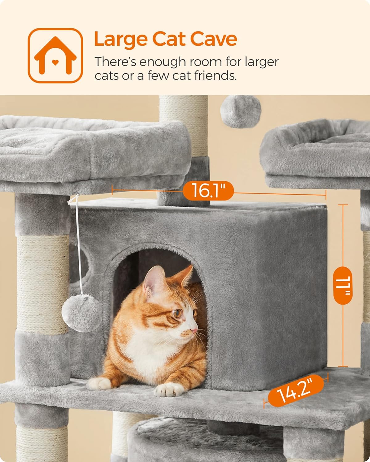 67 Inches Multi-Level Cat Tree for Large Cats, with Cozy Perches, Stable, Light Gray UPCT18W