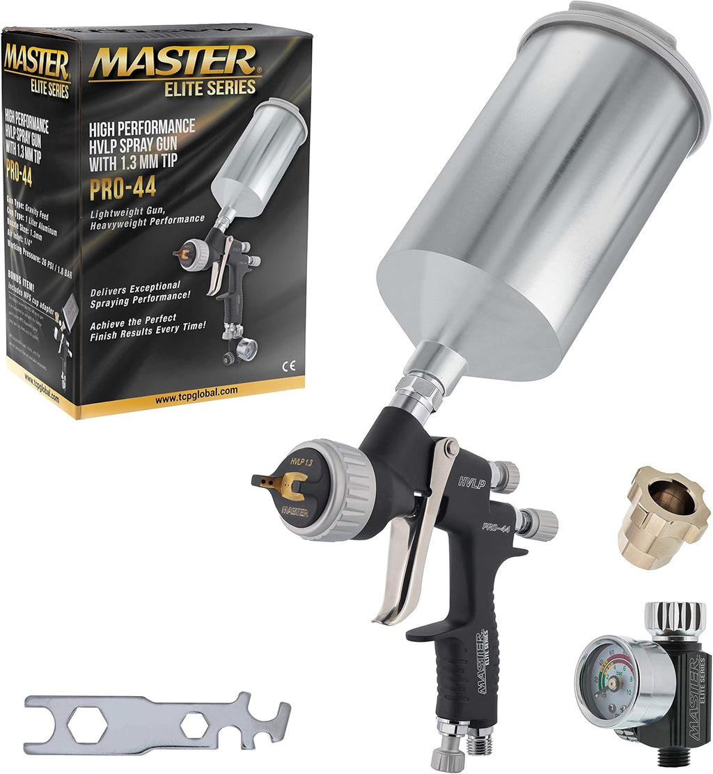 Maste Elit PRO-4 HVL Spra Gu wit 1.3m Tip Ai Pressur Regulato Gaug an 1 Cu Automotiv Spra Pain Gu fo Paintin Basecoat Clearcoat Advance Atomizatio Technology