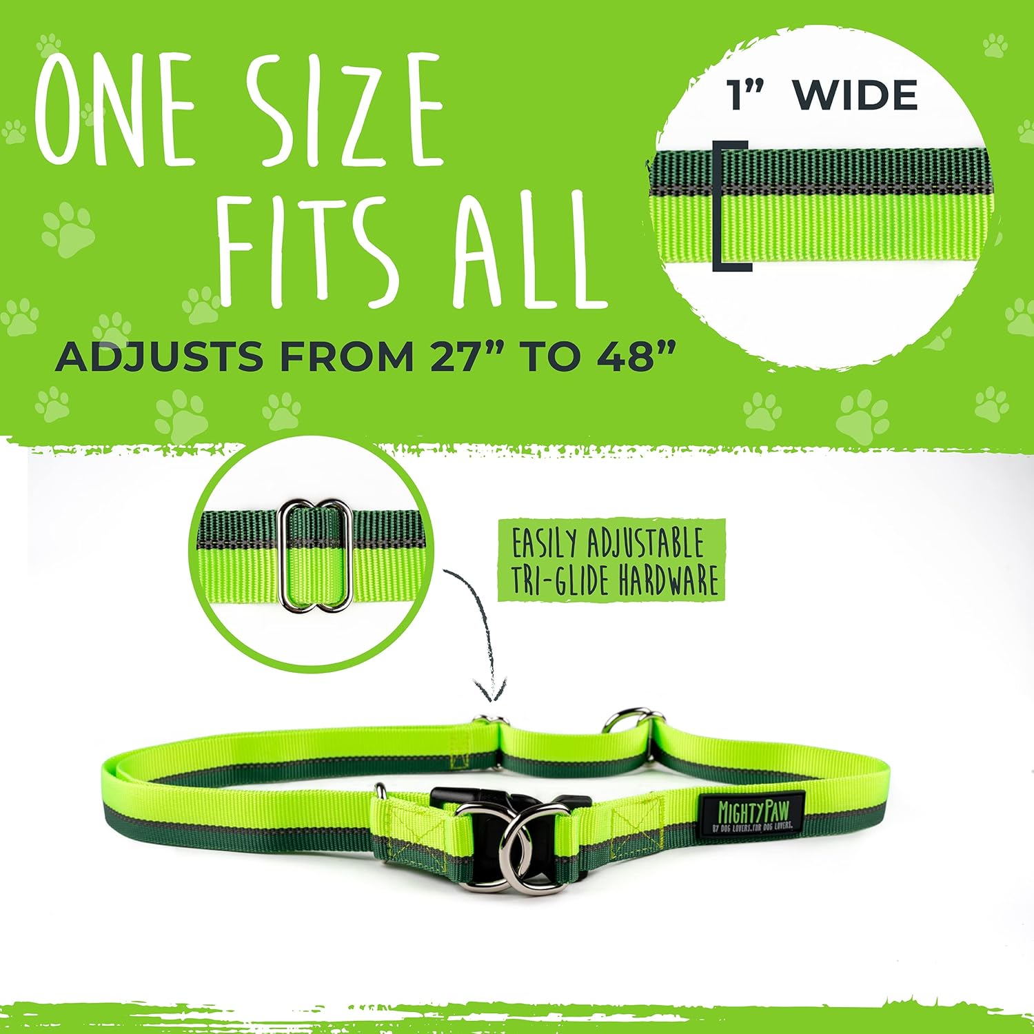 Mighty Paw Hands Free Dog Leash | Bungee Waist Leash for Dog Walking. Pet Running Hands Free Tether for Large, Medium & Small Breeds. Pet Waist Belt (36inch - 48inch) Up to 150 lbs - Green