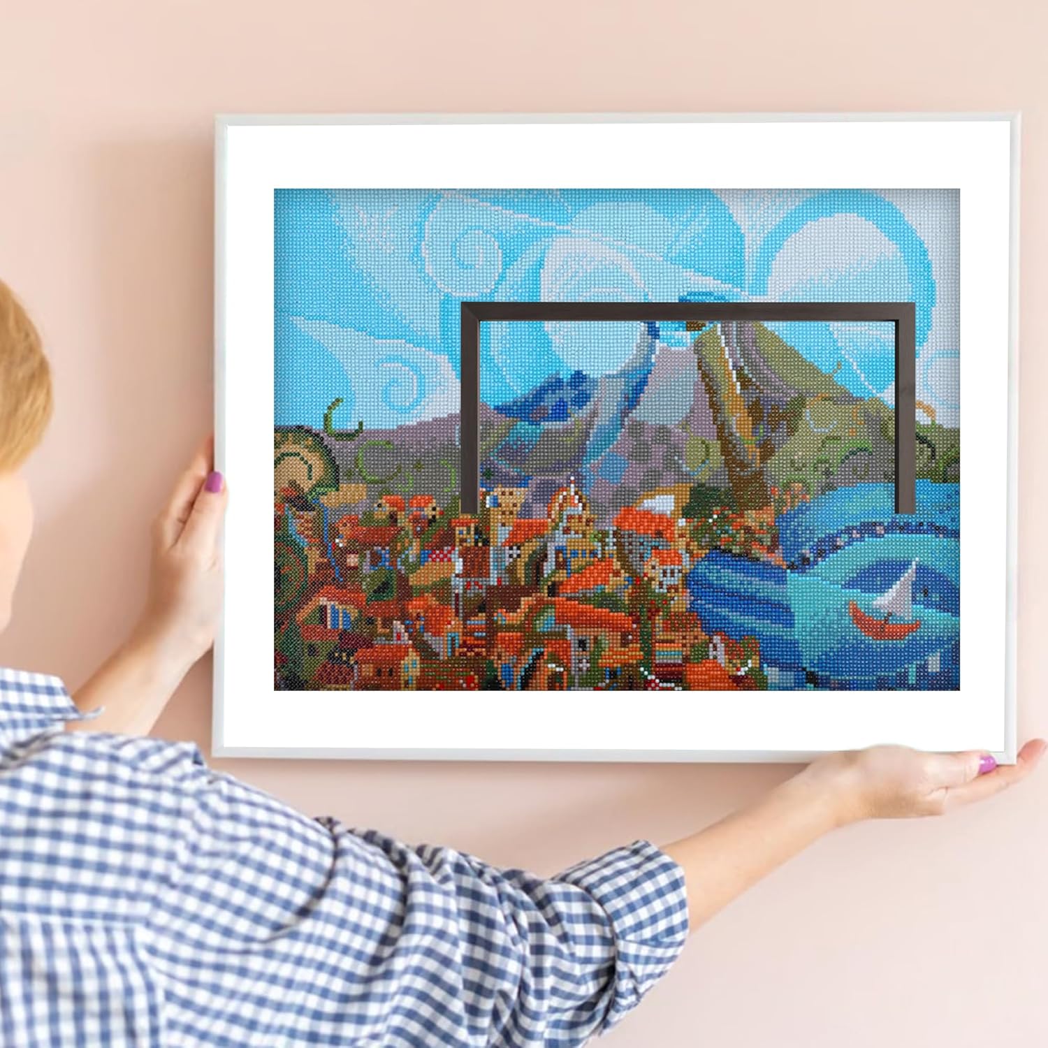 DIAMON DOT Moun Vesuviu Landscap Diamon Paintin Kit fo Adult Diamon Ar Kit Relaxin Creativ Craf Ki wit Dot Gem 14.6inchx20.5inch