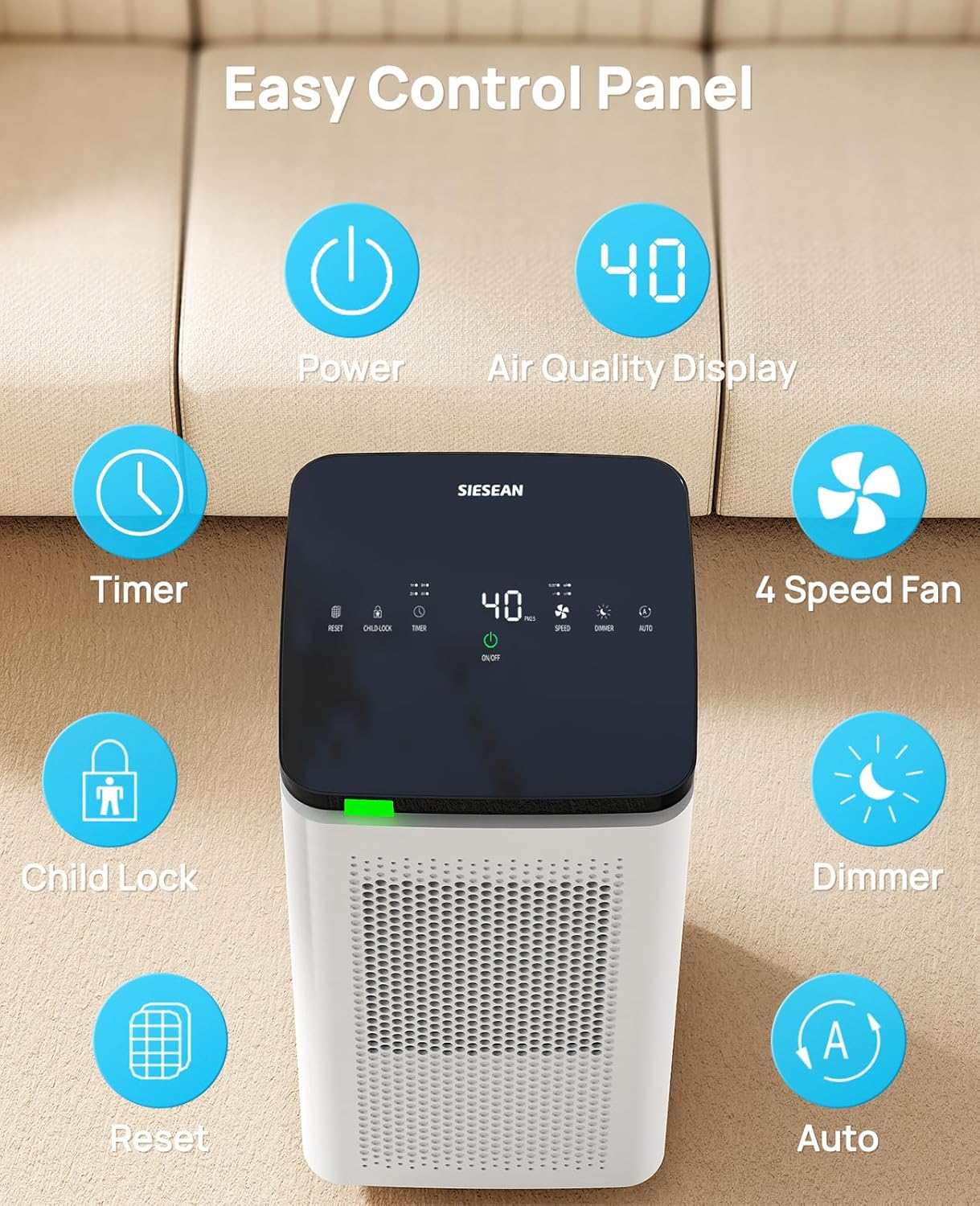 Ai Purifier fo Hom Larg Room u t 350 Ft2 H1 Tru HEP 0. Micro 99.97 Filtratio wit Carbo Filter 23 CF CADR Remove Allergens Pe Odor Smoke VOCs 30d Slee Mode PM2. Display