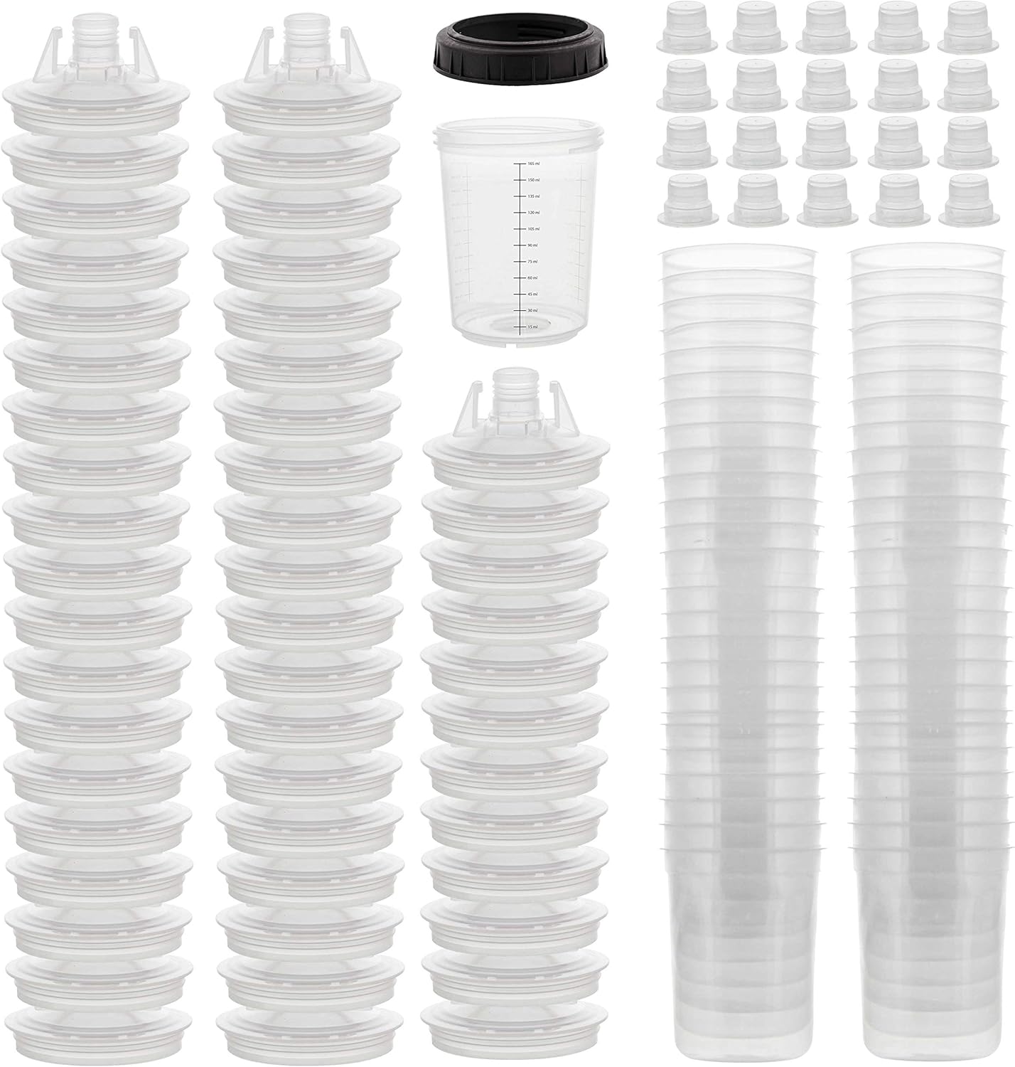 Master Paint System MPS, 4 Pack Set of Mini Size 6 Ounce (180ml) Hard Cups and Retainer Rings - 4 Hard Cups and 4 Rings for Use with The MPS Disposable Paint Spray Gun Cup Liners and Lid System