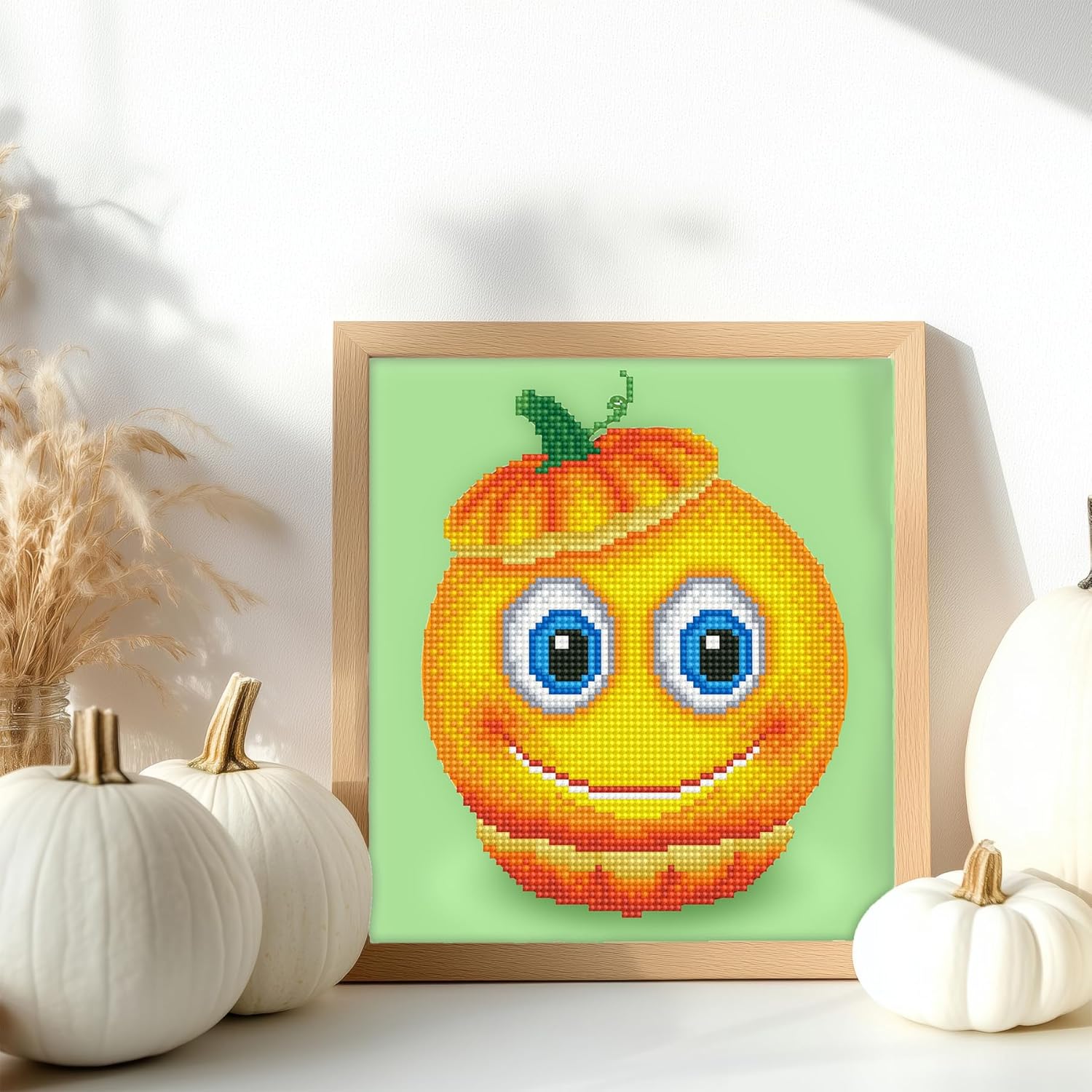 DIAMON DOT Swee Pumpki Emoj Diamon Paintin Kit fo Adult Diamon Ar Kit Relaxin Creativ Craf Ki wit Dot Gem 9.5inchx10.2inch