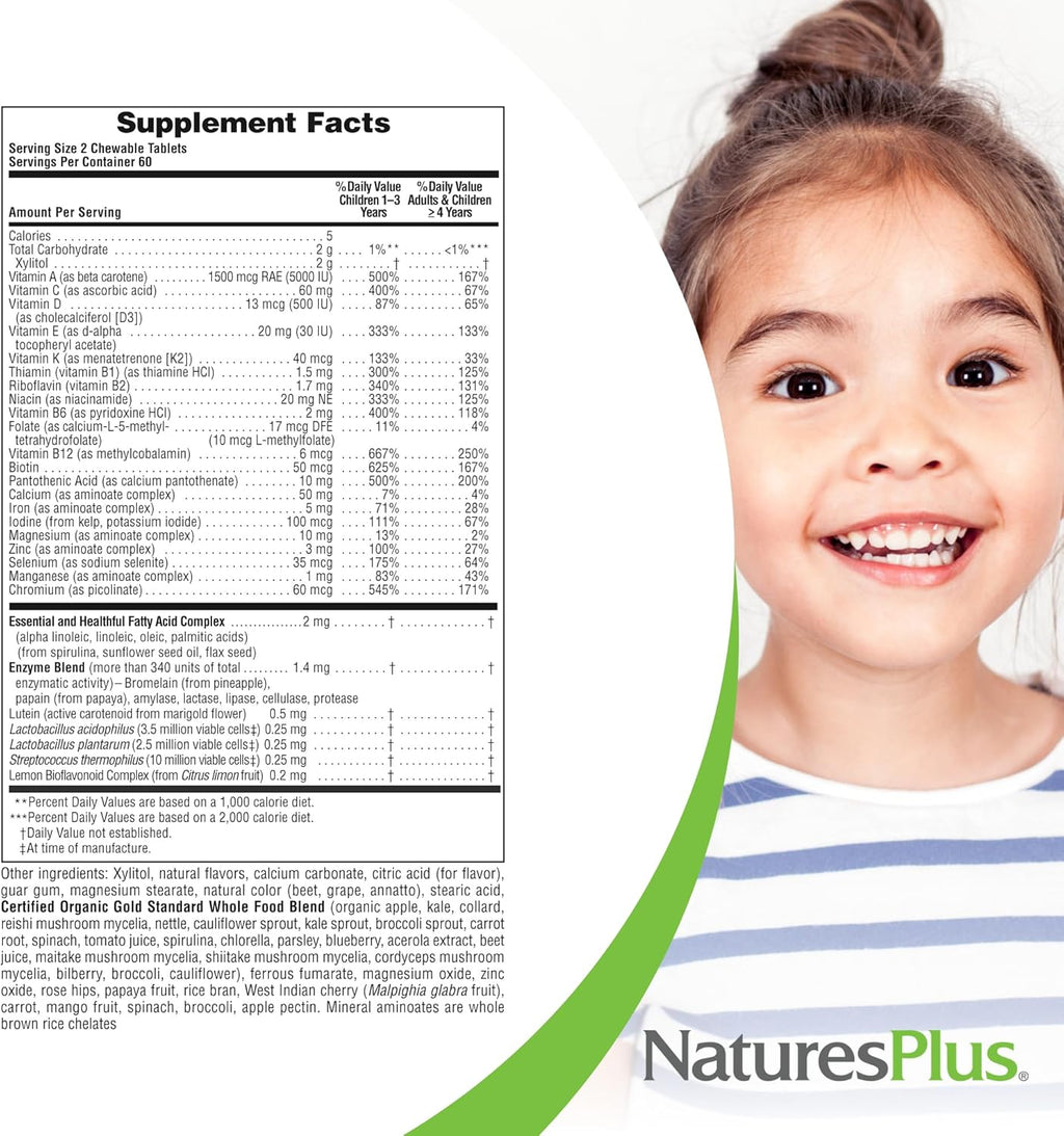 Nature Plu Anima Parad Gol Children' Multivitami Assorte Cherry Orang Grap Flavor 12 Chewabl Animal-Shape Tablet Vegetarian Glute Fre 6 Servings